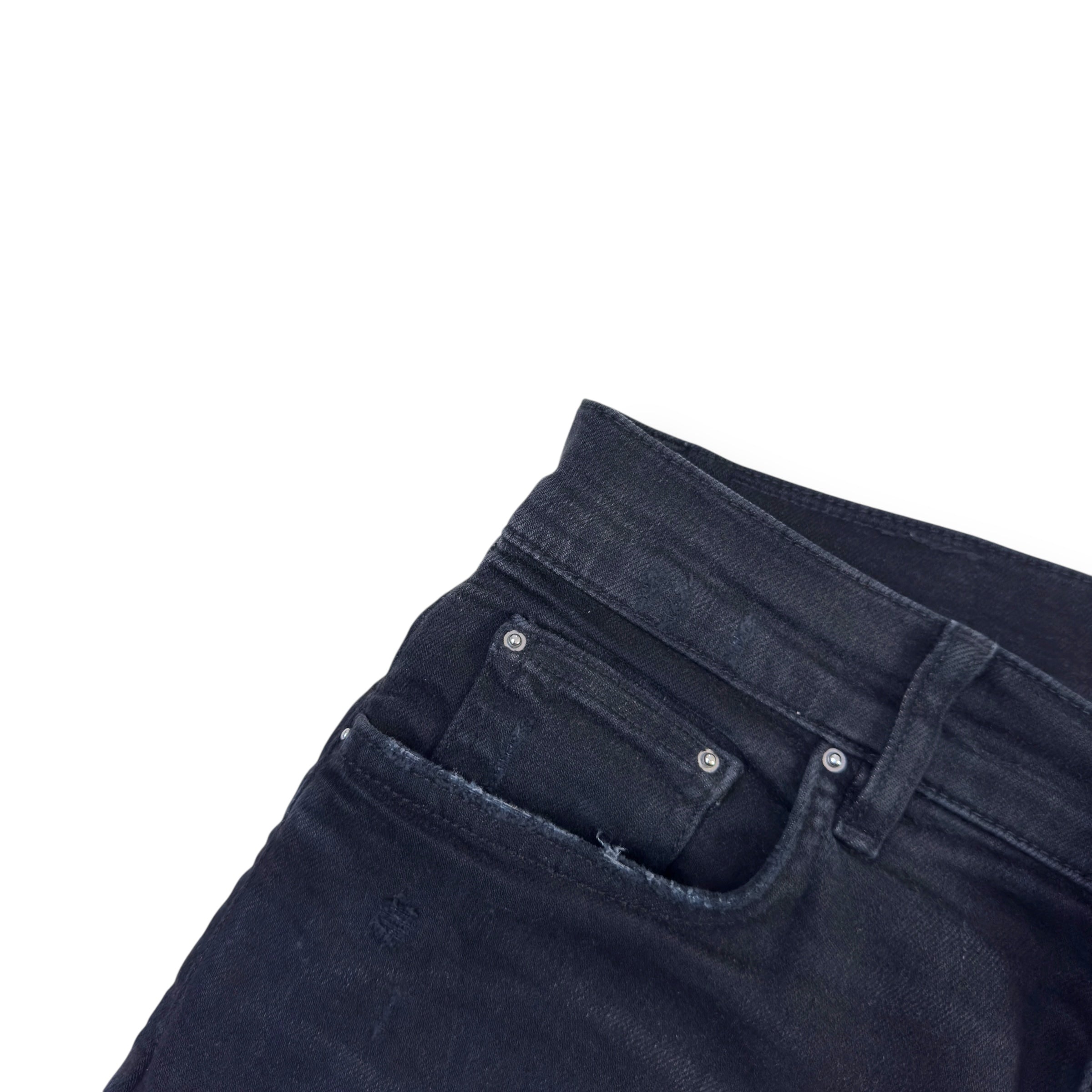 AMIRI MX1 SKINNY FIT LEATHER PATCH DENIM JEANS BLACK W32"