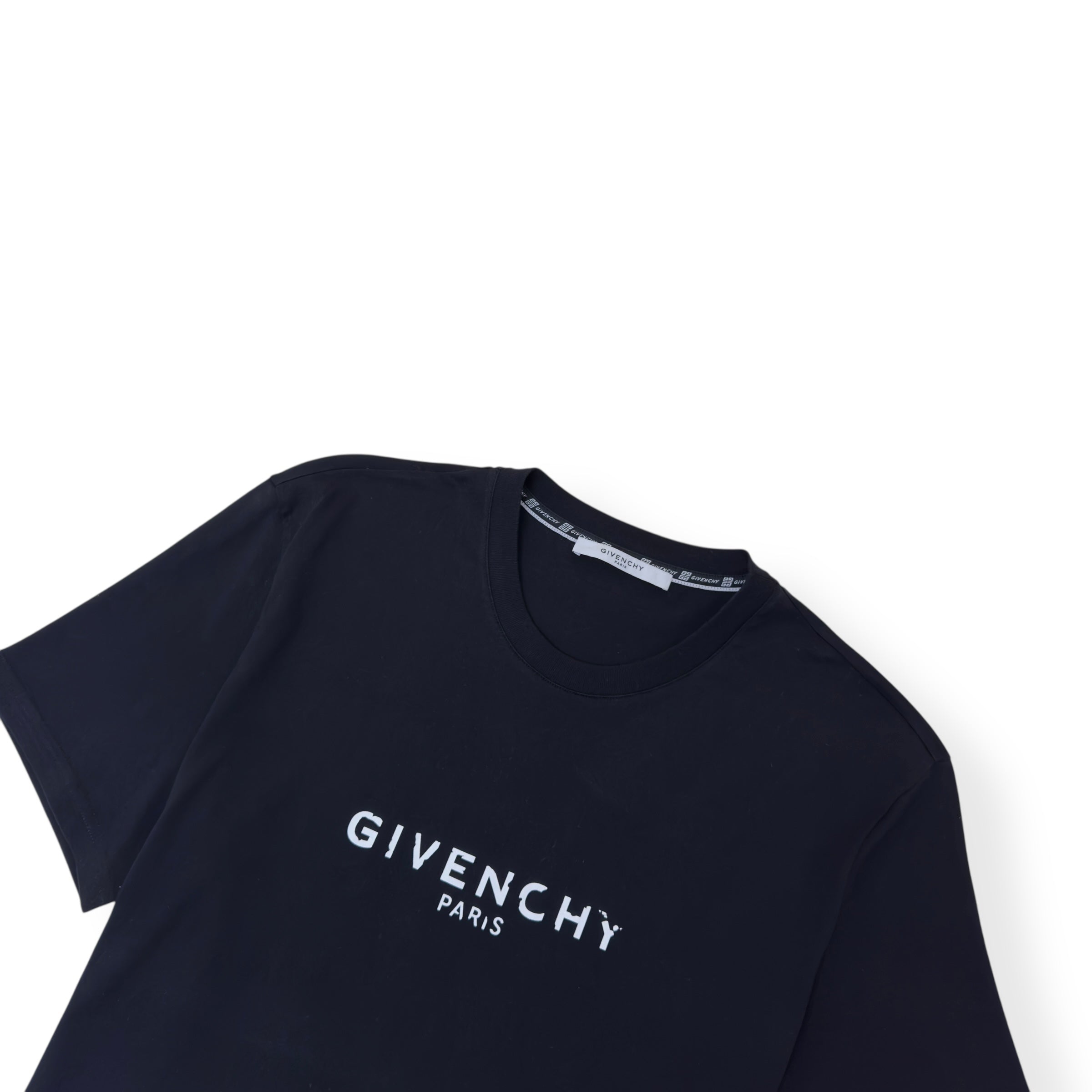 GIVENCHY DISTRESSED LOGO COTTON CREW-NECK T-SHIRT BLACK / WHITE XXL
