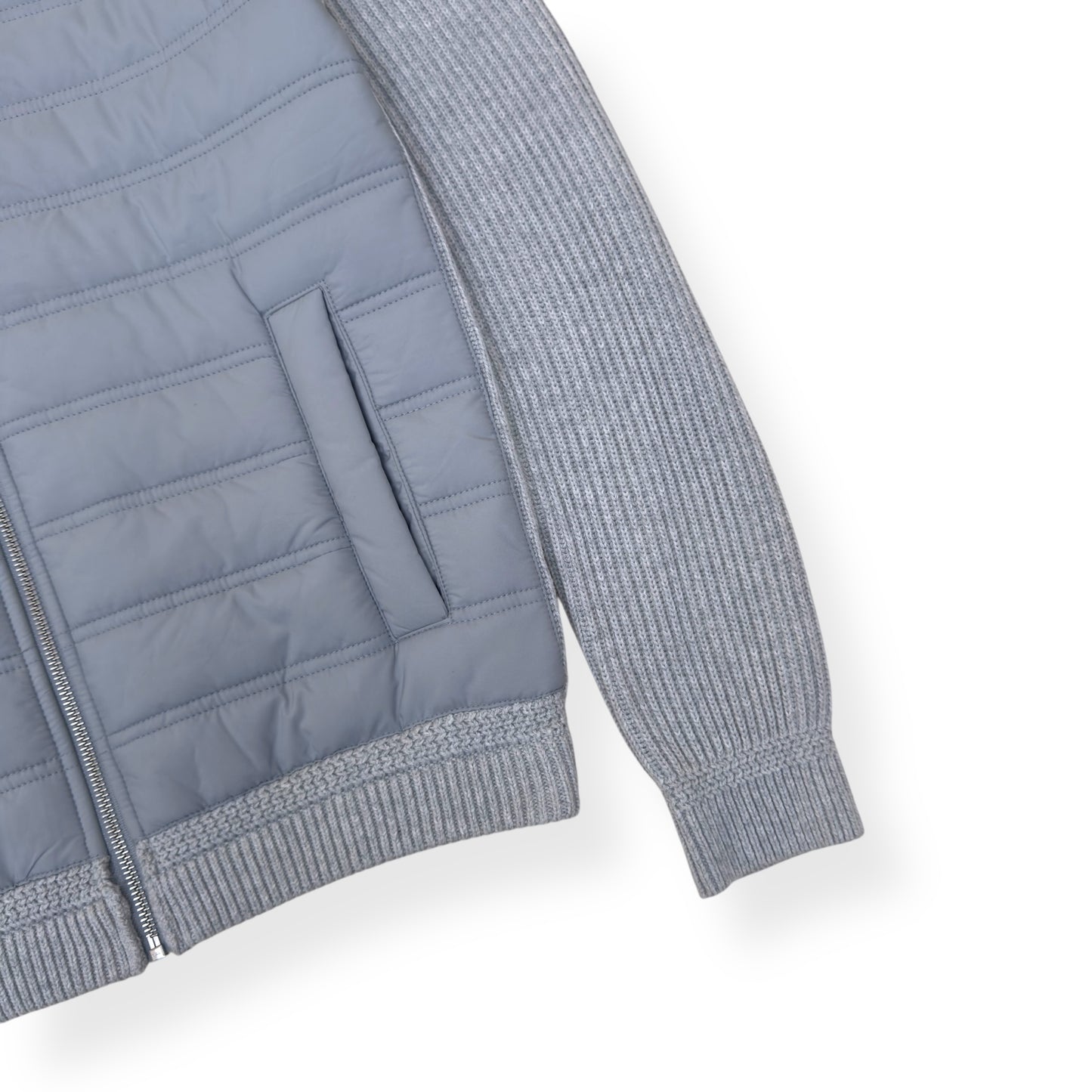 REISS TRAINER HYBRID QUILTED / RIBBED ZIP-THROUGH JACKET GREY S