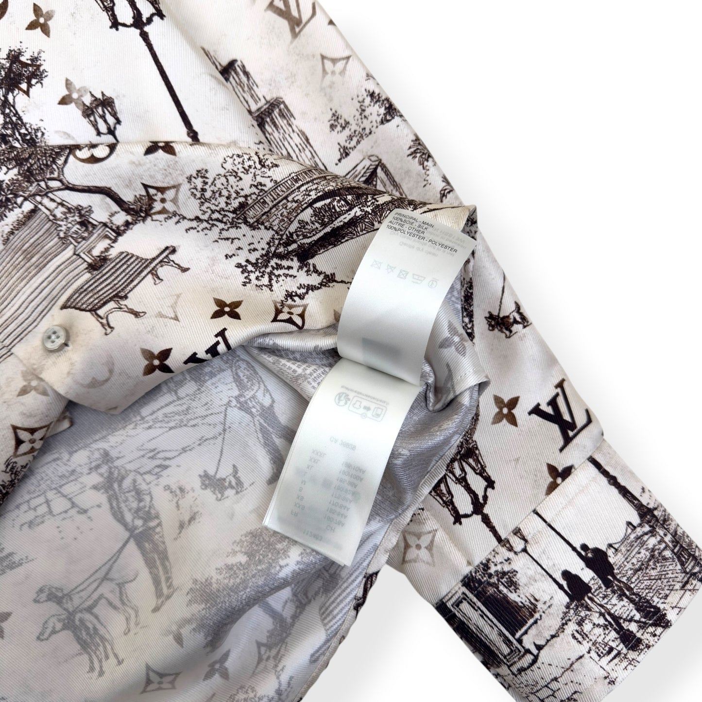 LOUIS VUITTON SILK PRINT LONG SLEEVE SHIRT BEIGE / BROWN XL