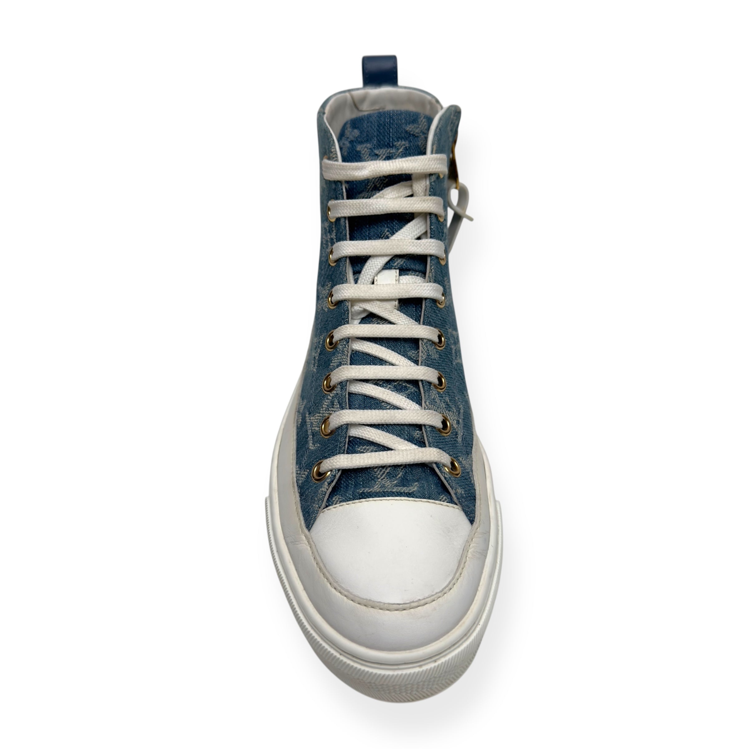 LOUIS VUITTON LV STELLAR HIGH TOP DENIM MONOGRAM SNEAKER BLUE / WHITE 37.5 / UK4.5