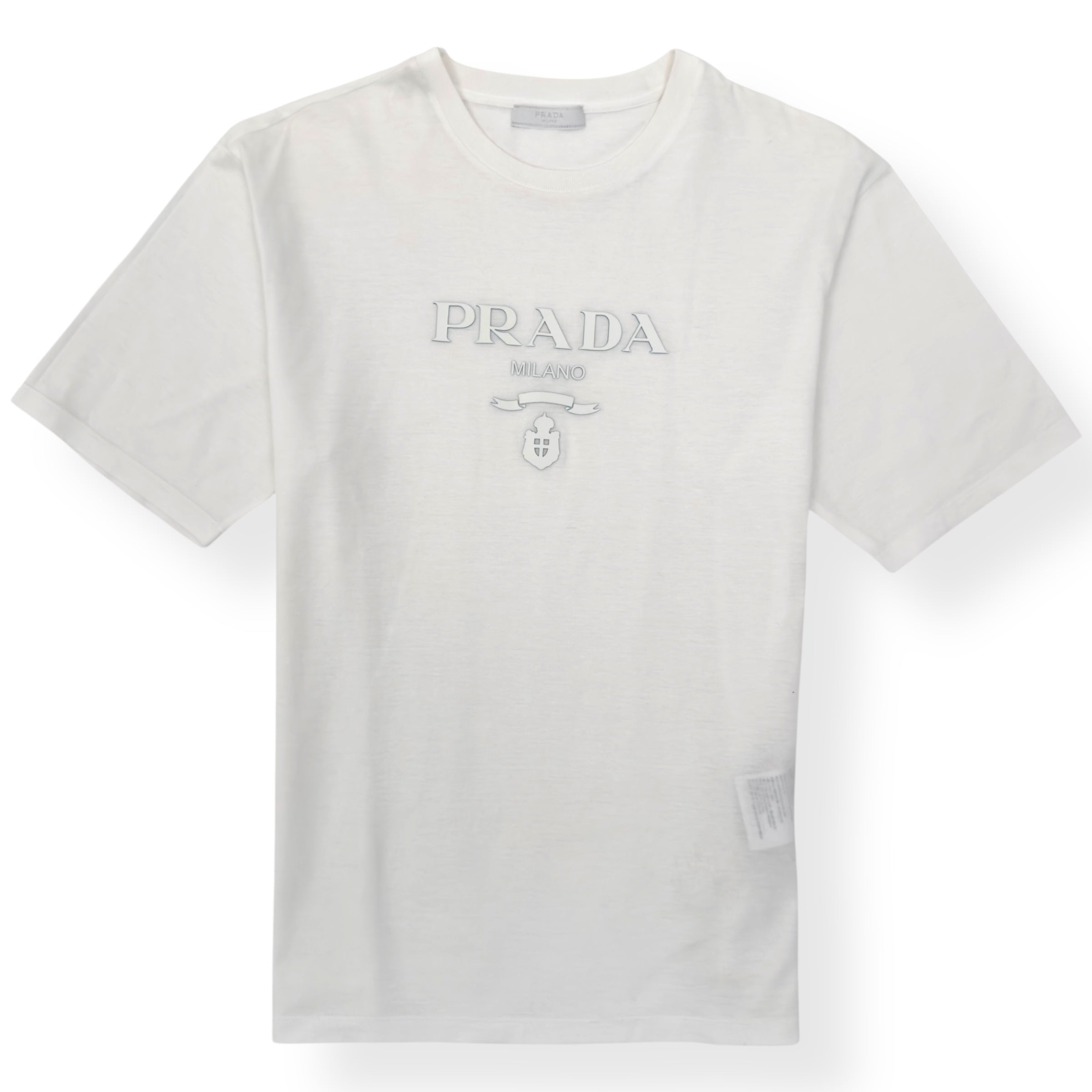 PRADA LOGO EMBOSSED COTTON T-SHIRT WHITE M