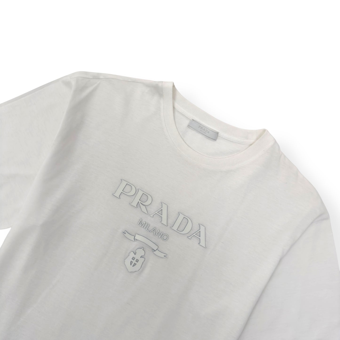 PRADA LOGO EMBOSSED COTTON T-SHIRT WHITE M