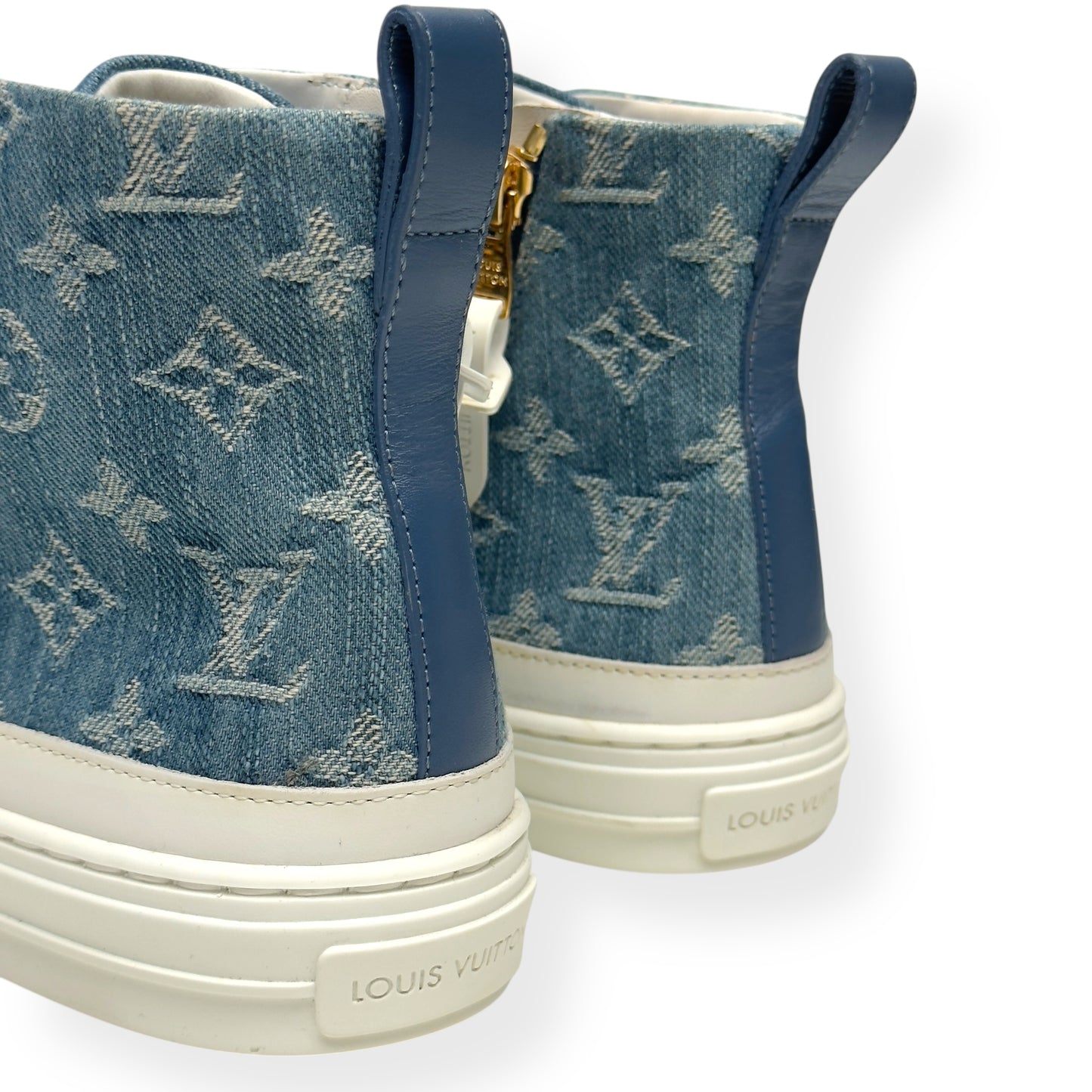 LOUIS VUITTON LV STELLAR HIGH TOP DENIM MONOGRAM SNEAKER BLUE / WHITE 37.5 / UK4.5