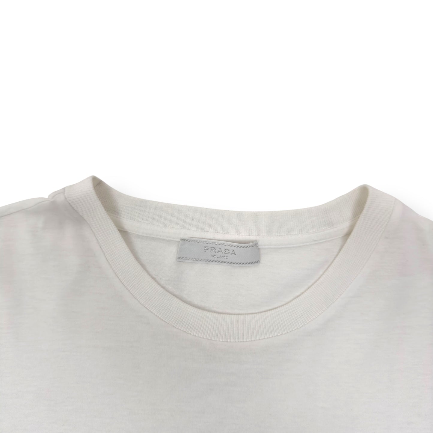 PRADA LOGO EMBOSSED COTTON T-SHIRT WHITE M