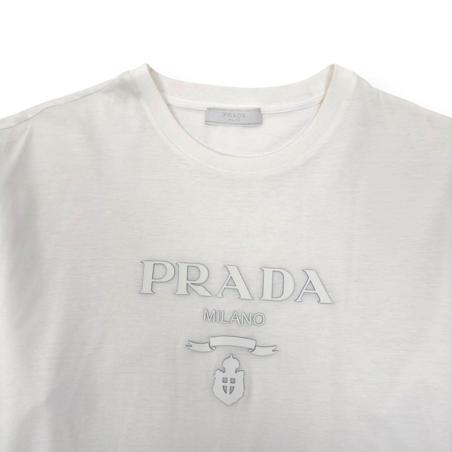 PRADA LOGO EMBOSSED COTTON T-SHIRT WHITE M