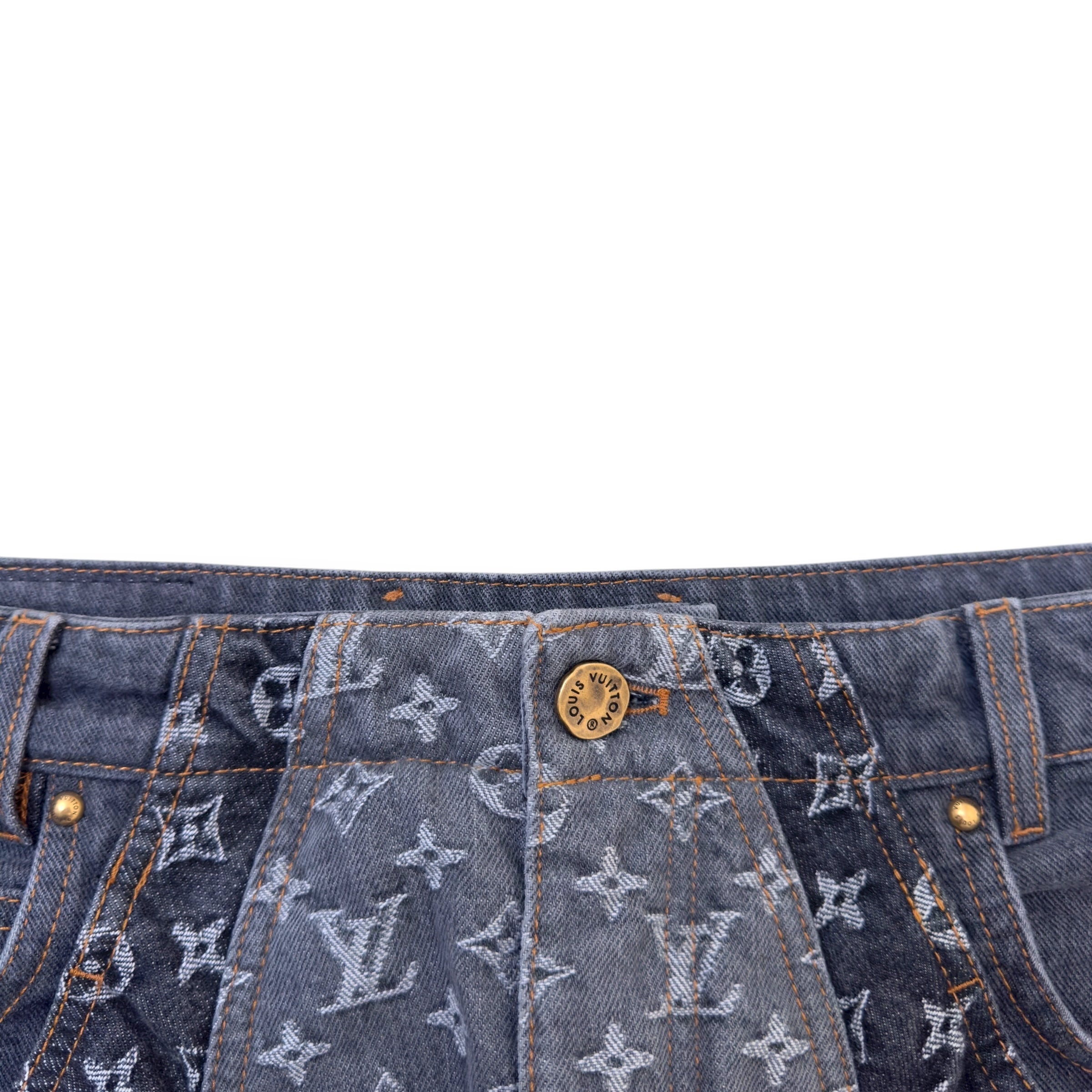 LOUIS VUITTON MONOGRAM FLOWER DENIM JEANS BLACK / GREY W34”