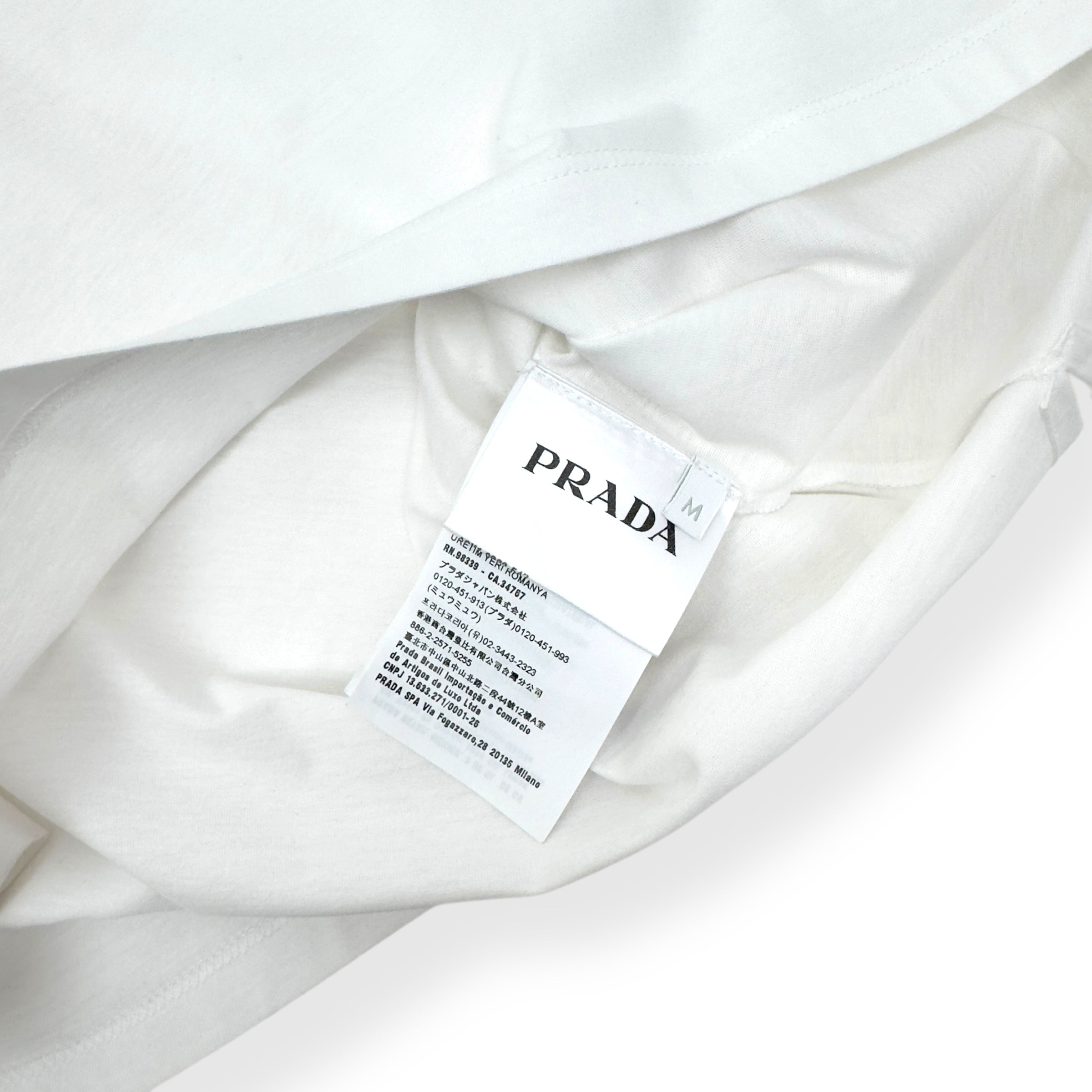 PRADA LOGO EMBOSSED COTTON T-SHIRT WHITE M