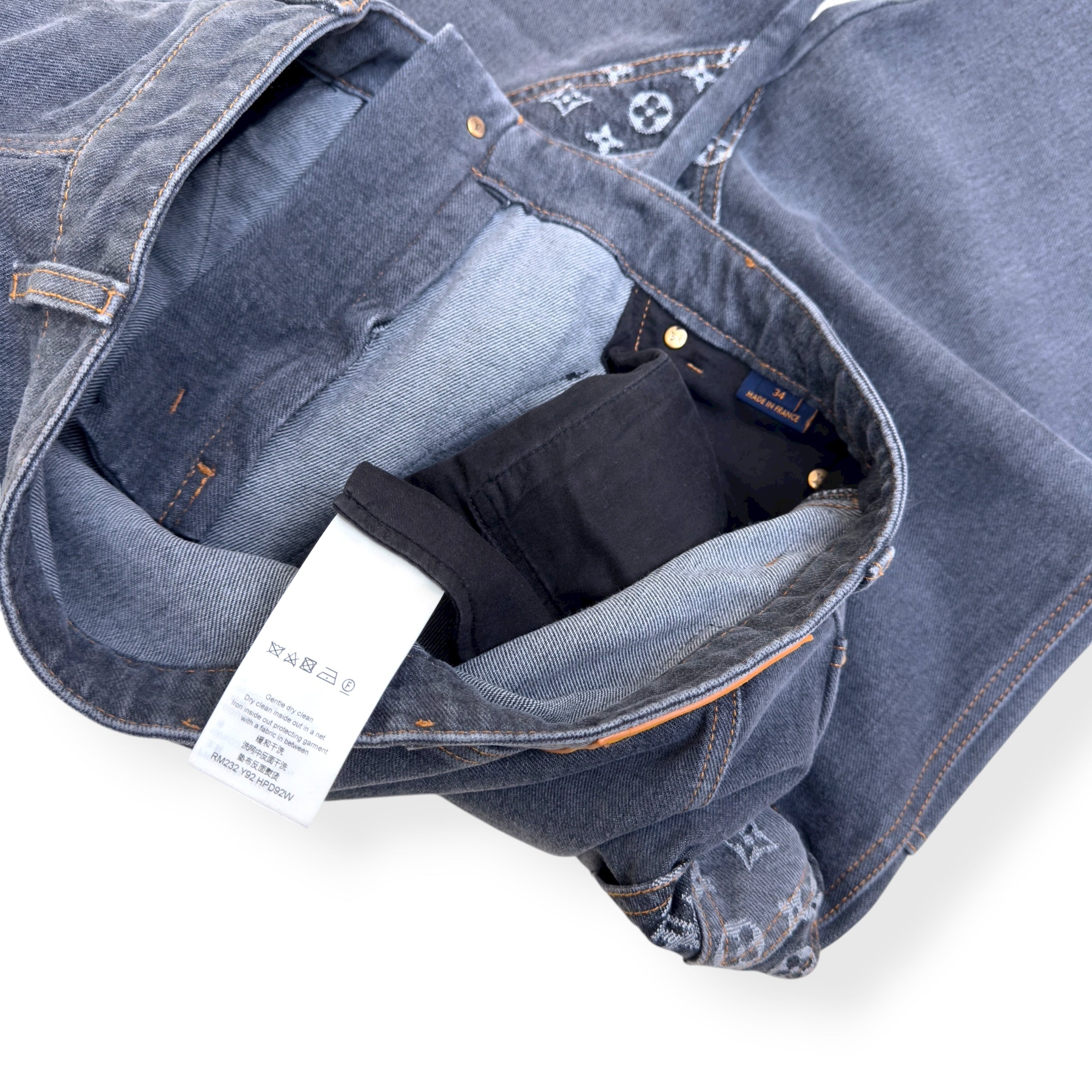 LOUIS VUITTON MONOGRAM FLOWER DENIM JEANS BLACK / GREY W34”