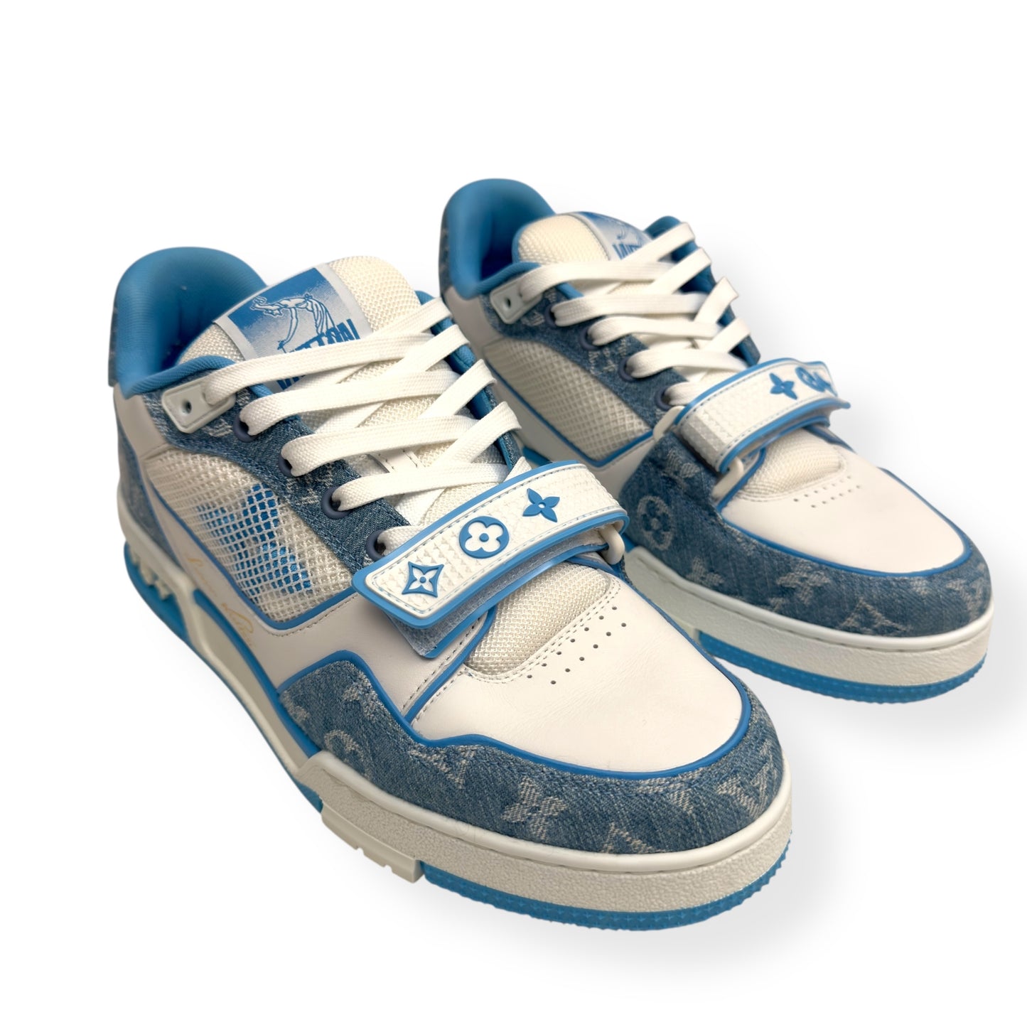 LOUIS VUITTON DENIM MONOGRAM LV TRAINER BLUE / WHITE UK7