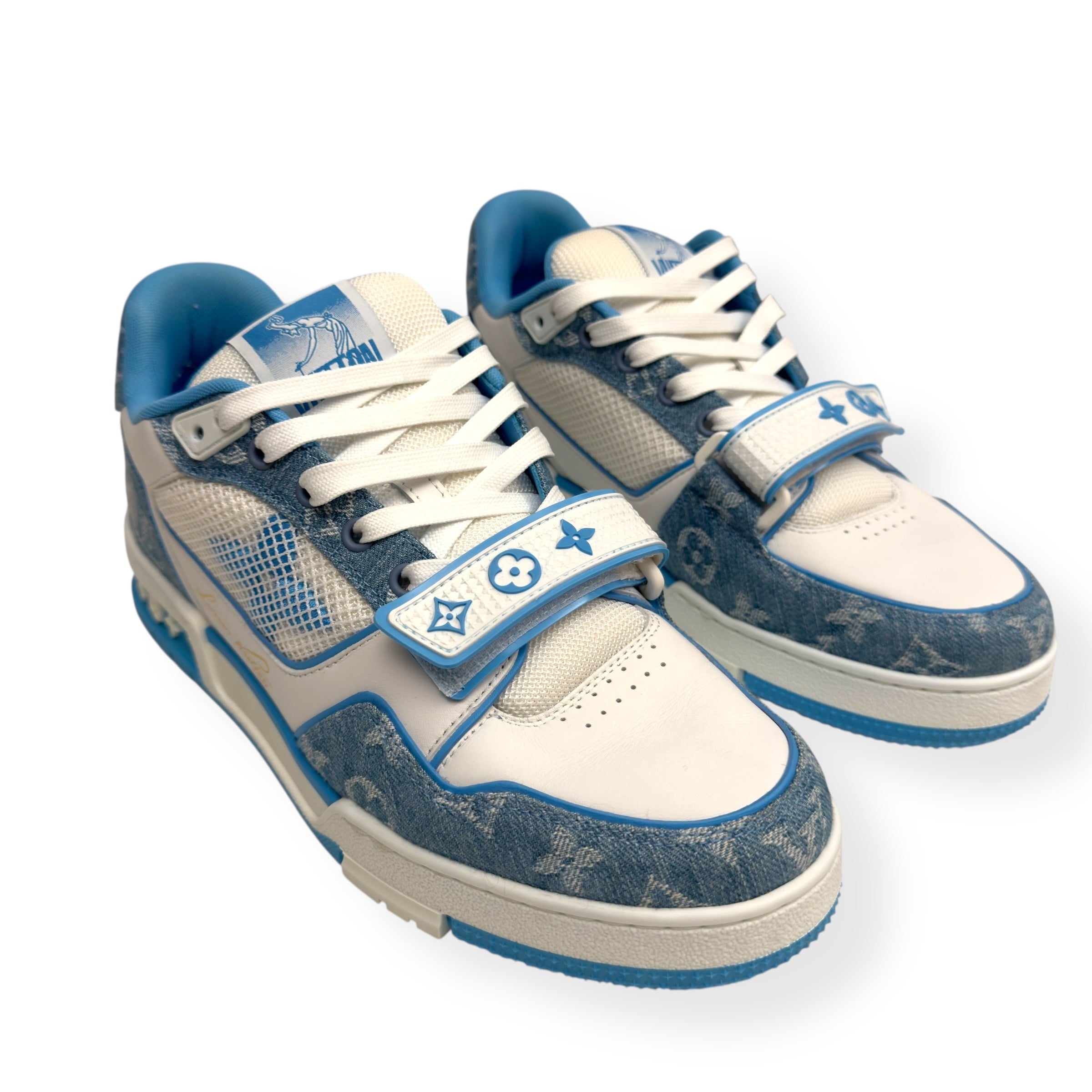 LOUIS VUITTON DENIM MONOGRAM LV TRAINER BLUE / WHITE UK7
