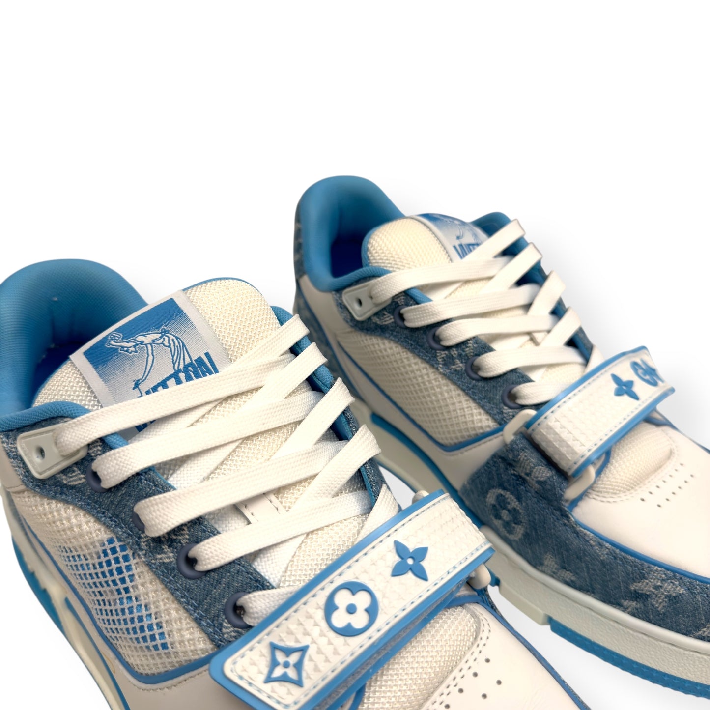 LOUIS VUITTON DENIM MONOGRAM LV TRAINER BLUE / WHITE UK7