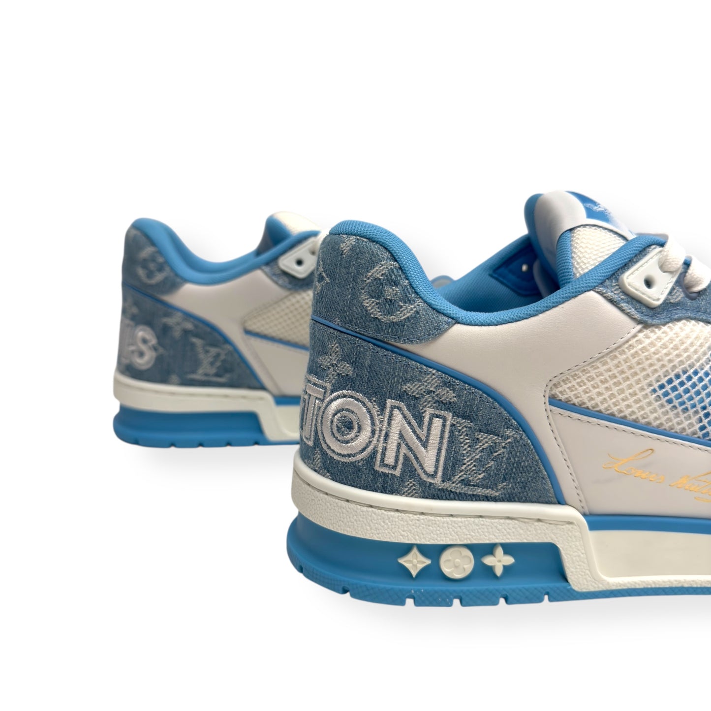 LOUIS VUITTON DENIM MONOGRAM LV TRAINER BLUE / WHITE UK7