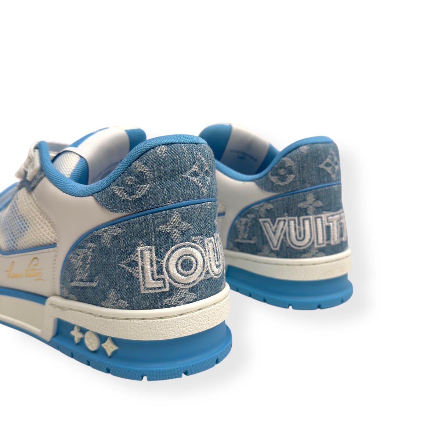 LOUIS VUITTON DENIM MONOGRAM LV TRAINER BLUE / WHITE UK7