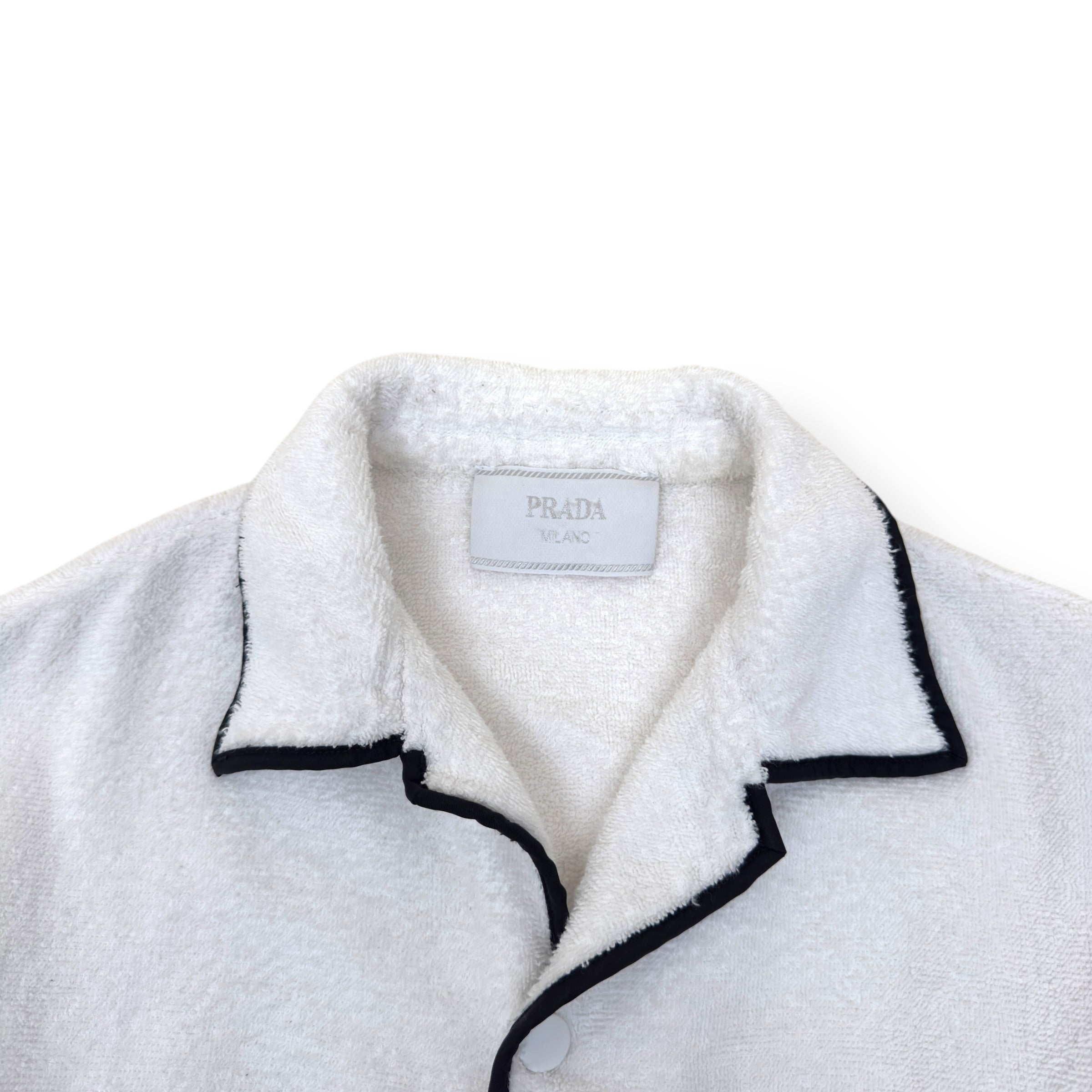 PRADA TERRY COTTON BOWLING SHIRT WHITE L
