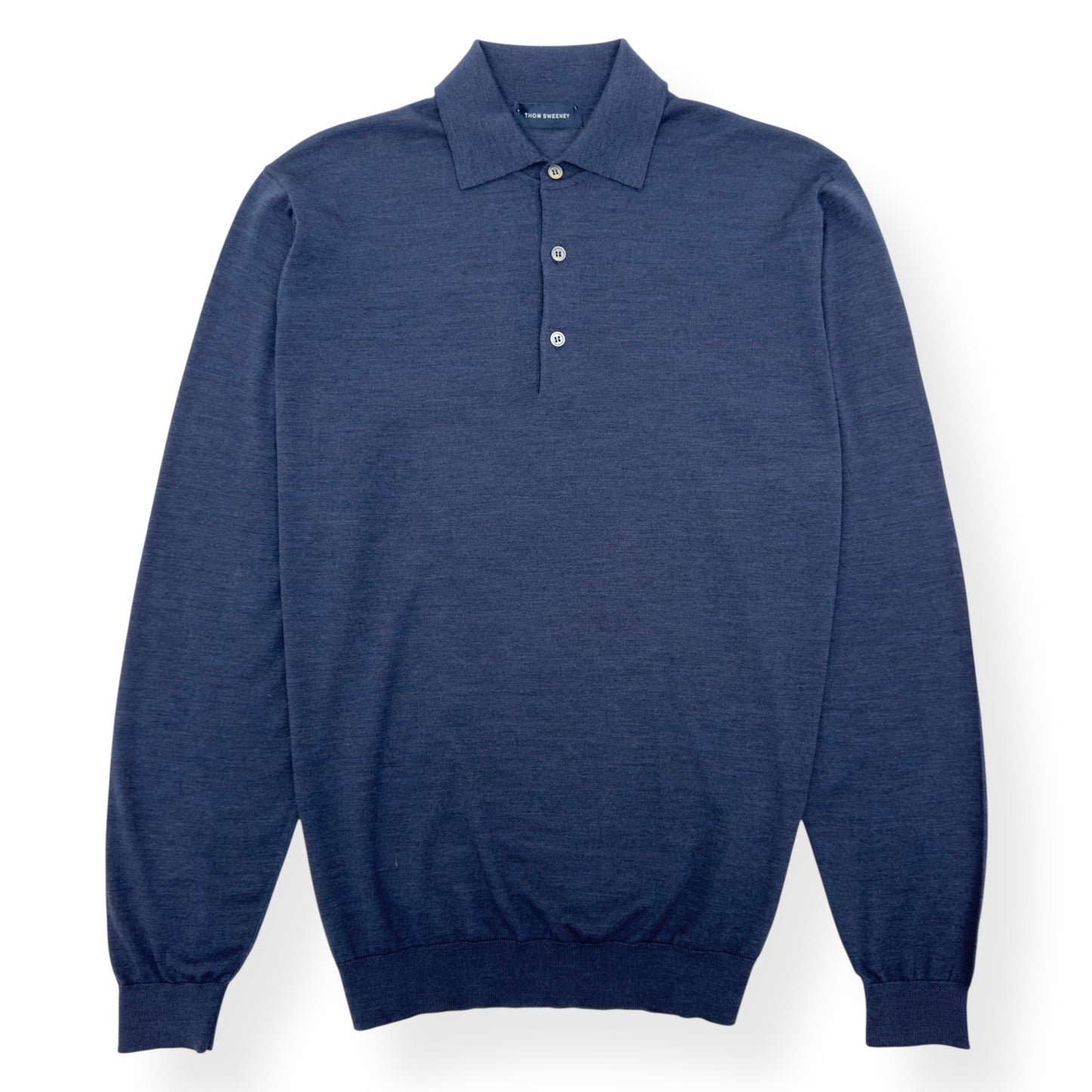 THOM SWEENEY MERINO WOOL BUTTONED POLO SHIRT BLUE L