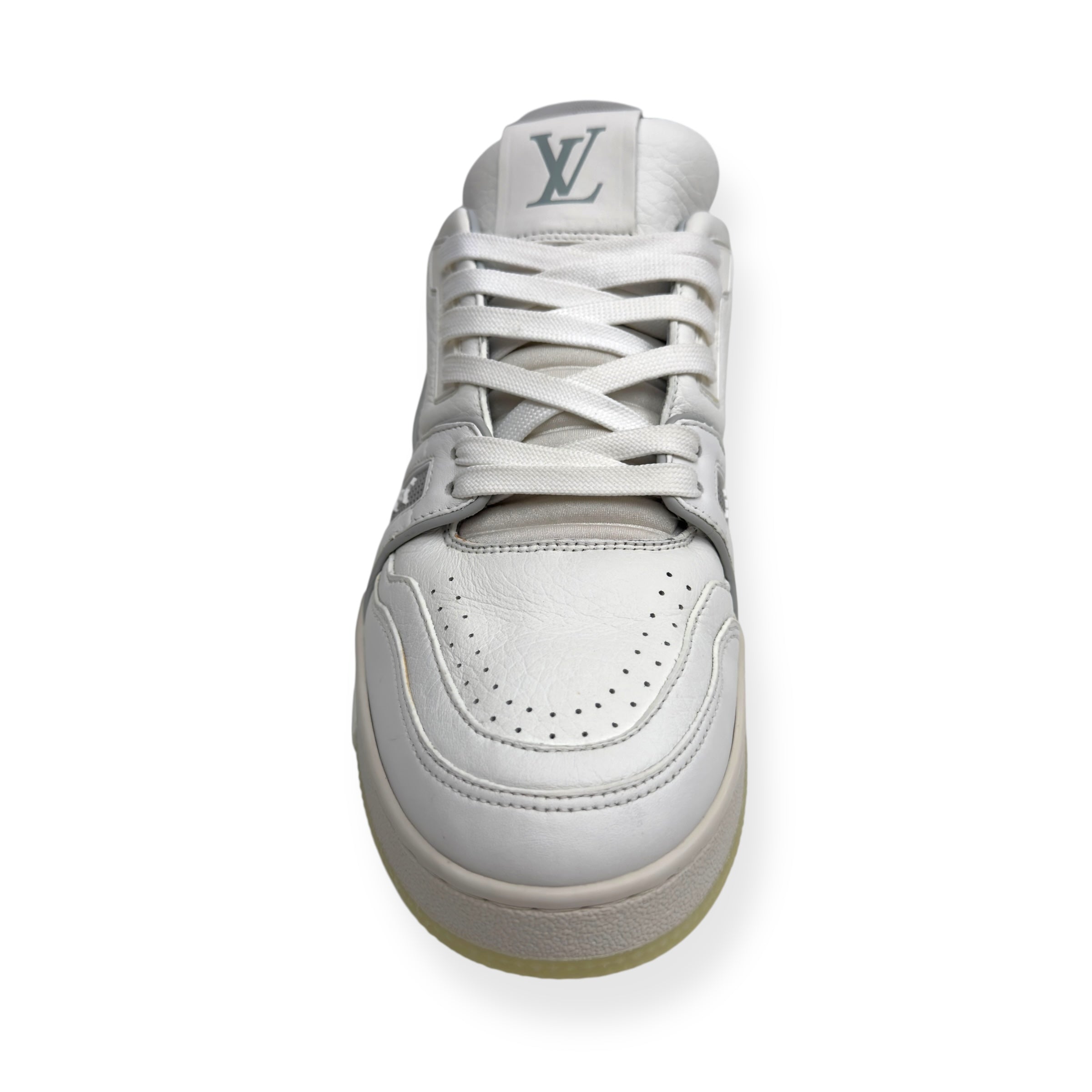 LOUIS VUITTON LEATHER LV TRAINER WHITE / GREY UK7