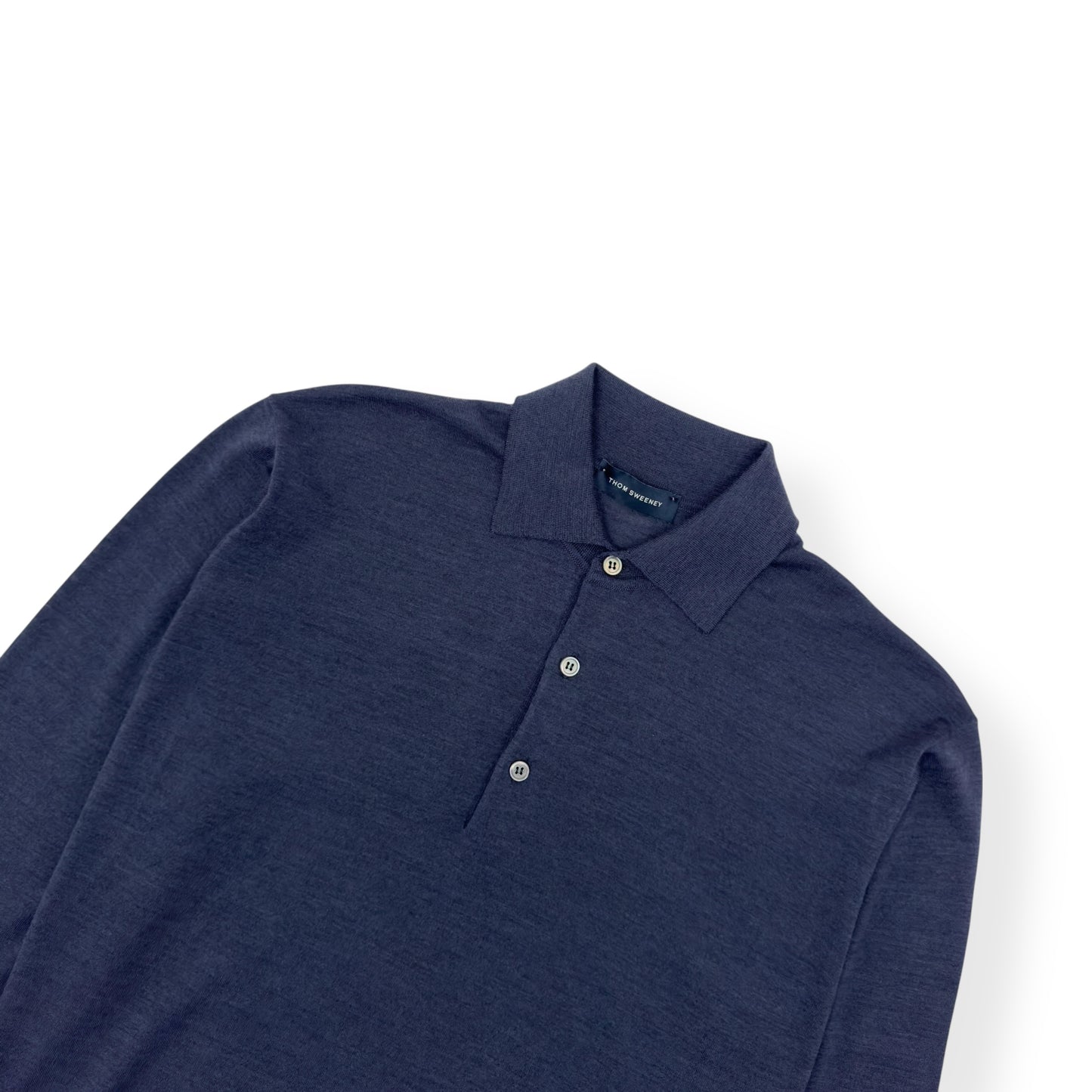 THOM SWEENEY MERINO WOOL BUTTONED POLO SHIRT BLUE L