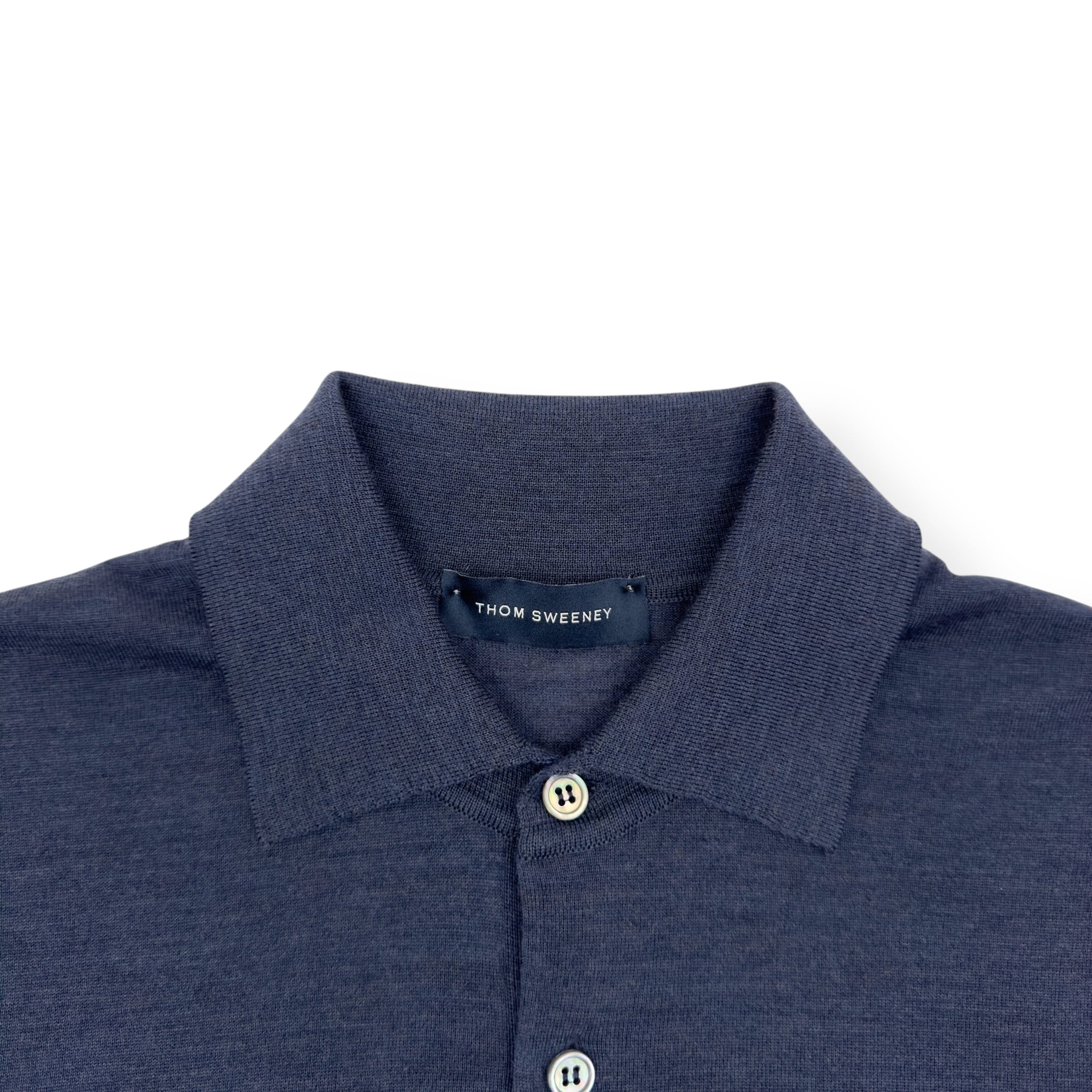 THOM SWEENEY MERINO WOOL BUTTONED POLO SHIRT BLUE L