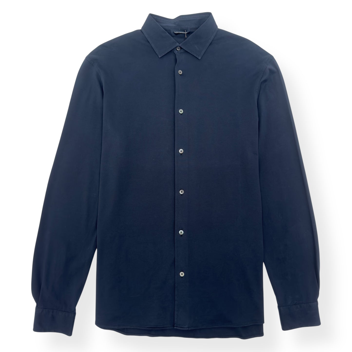 THOM SWEENEY SS23 BUTTON THROUGH POLO SHIRT NAVY XXL