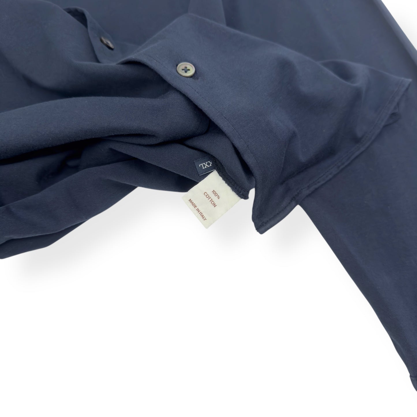 THOM SWEENEY SS23 BUTTON THROUGH POLO SHIRT NAVY XXL