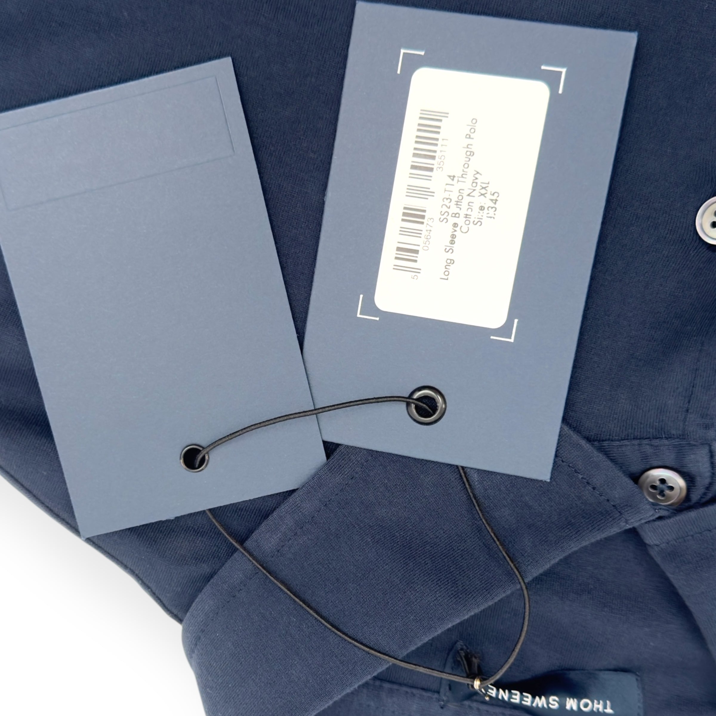 THOM SWEENEY SS23 BUTTON THROUGH POLO SHIRT NAVY XXL