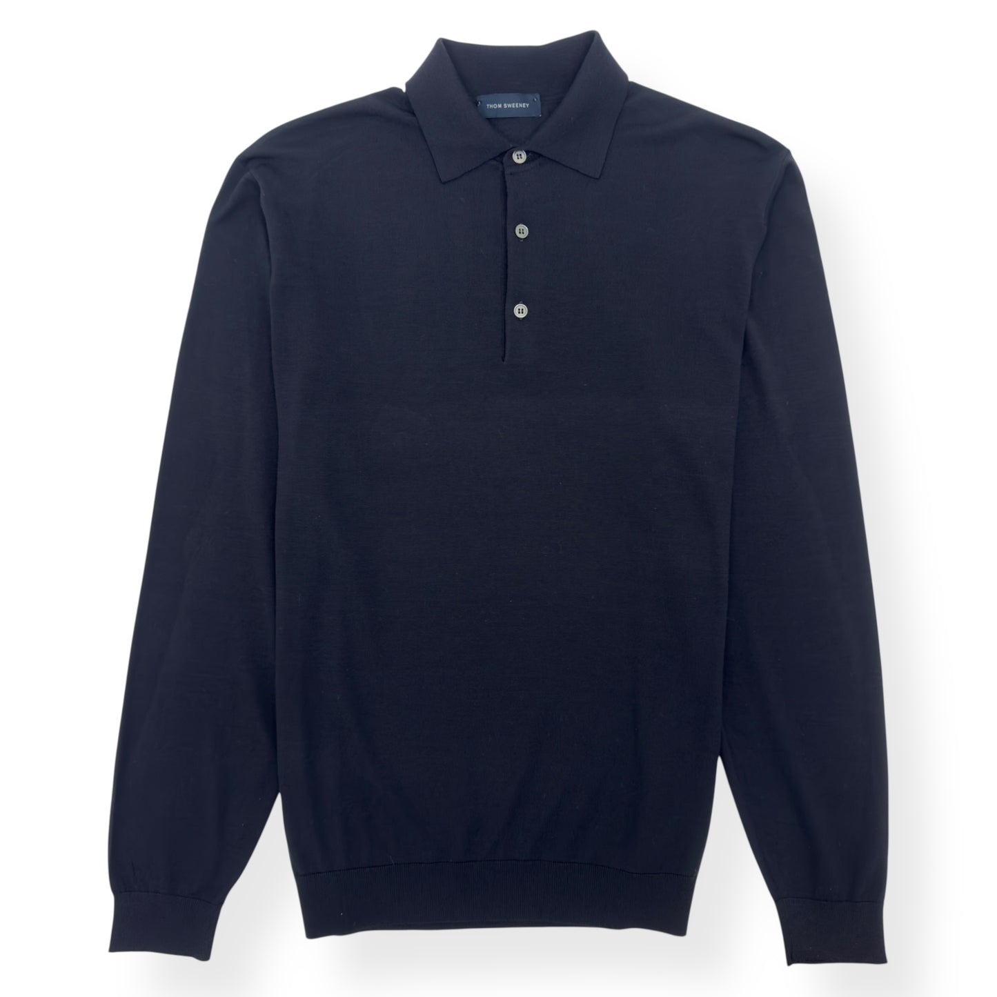 THOM SWEENEY MERINO WOOL BUTTON UP POLO SHIRT BLACK L