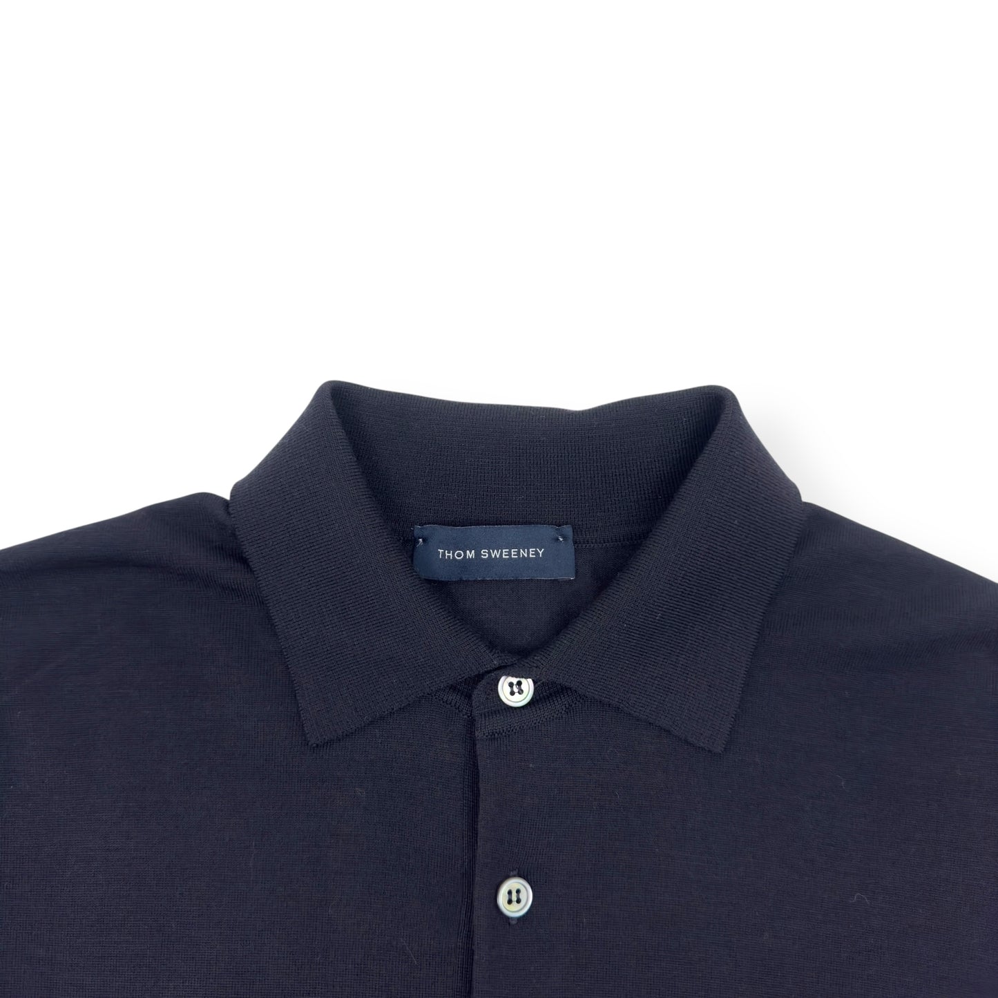 THOM SWEENEY MERINO WOOL BUTTON UP POLO SHIRT BLACK L