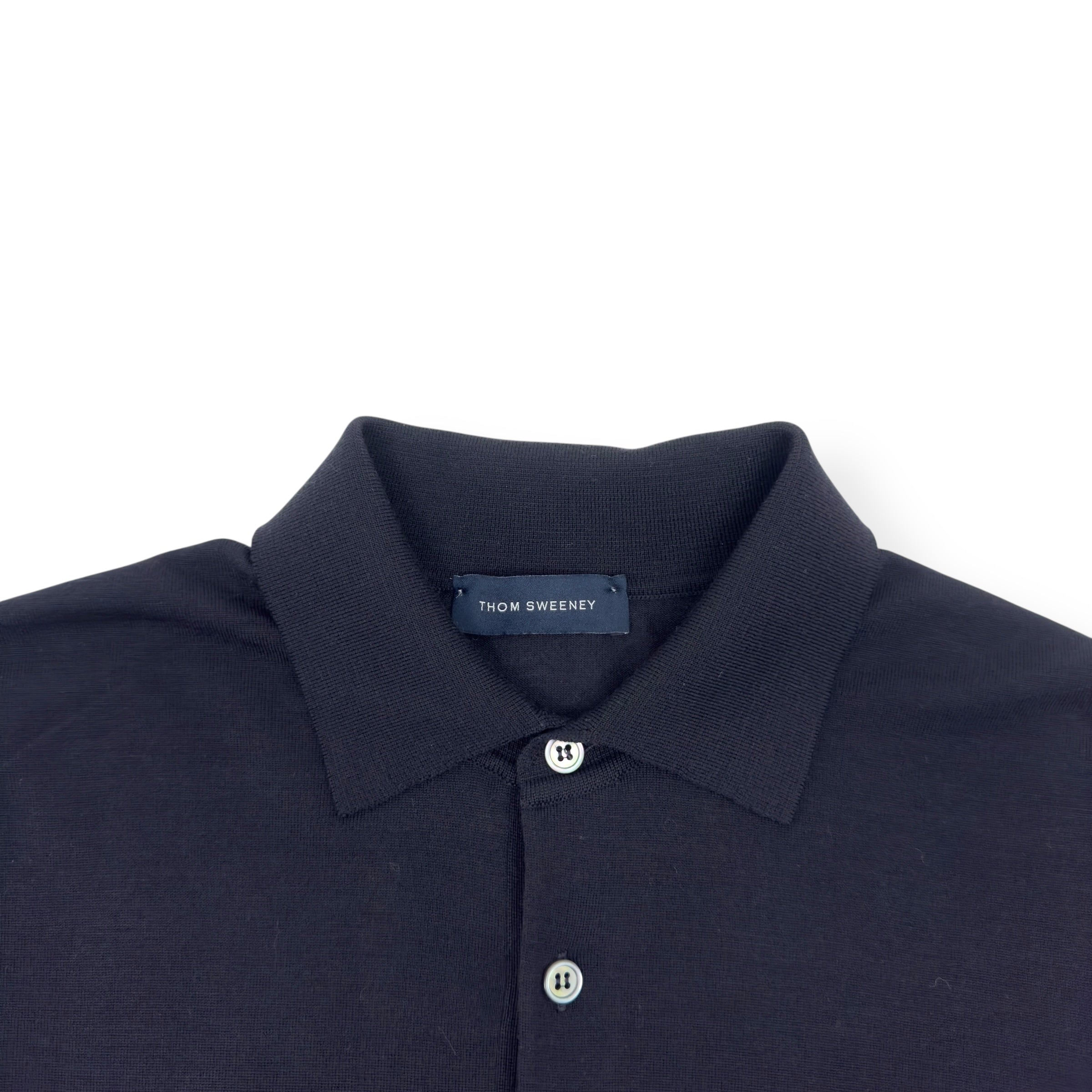 THOM SWEENEY MERINO WOOL BUTTON UP POLO SHIRT BLACK L