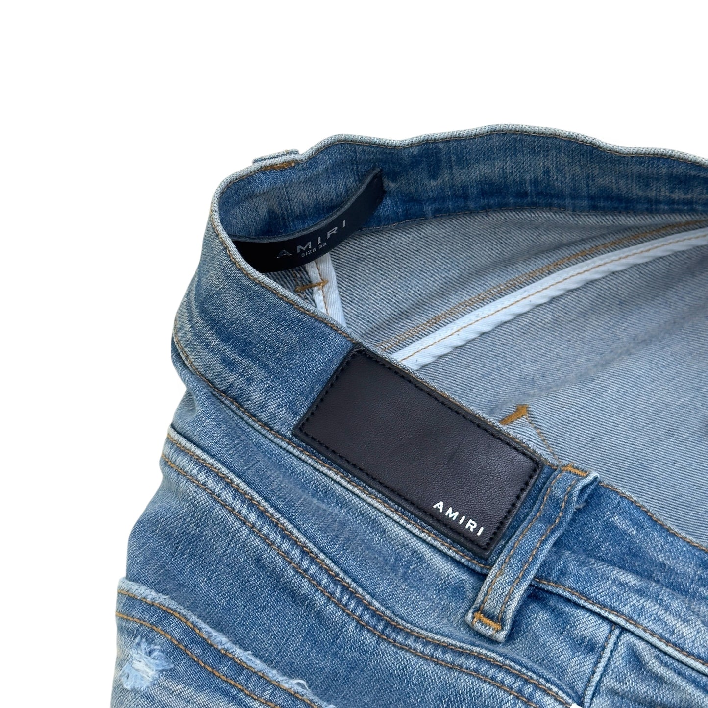 AMIRI PAINT SPLATTER FLARED DENIM JEANS BLUE W32”