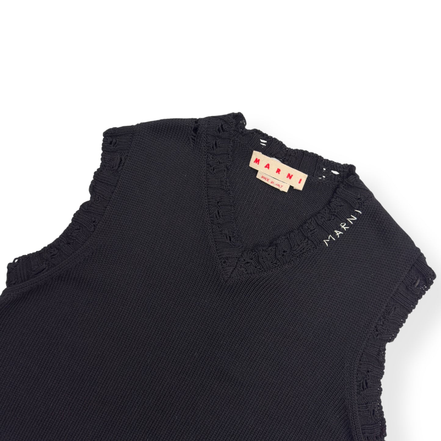 MARNI DISTRESSED KNIT VEST BLACK / WHITE 48 / S