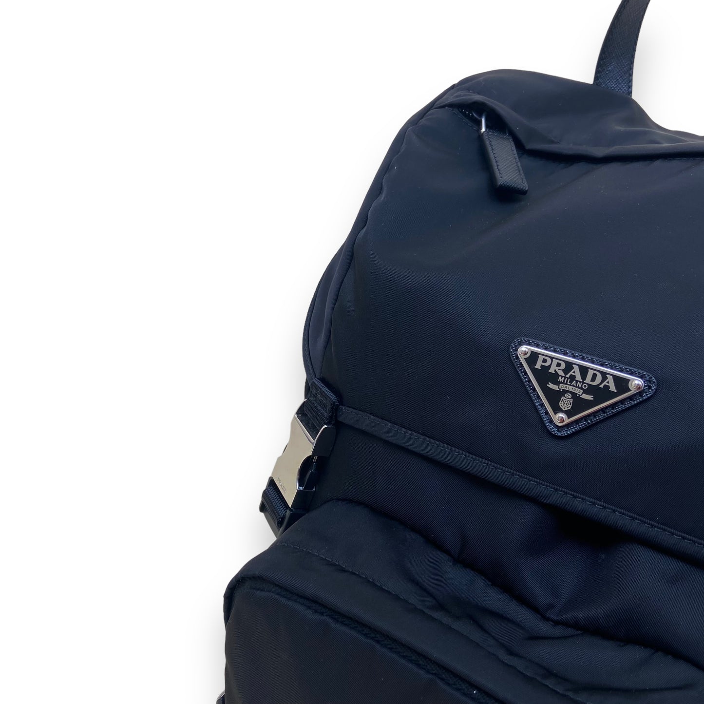 PRADA RE-NYLON AND SAFFIANO LEATHER BACKPACK BLACK