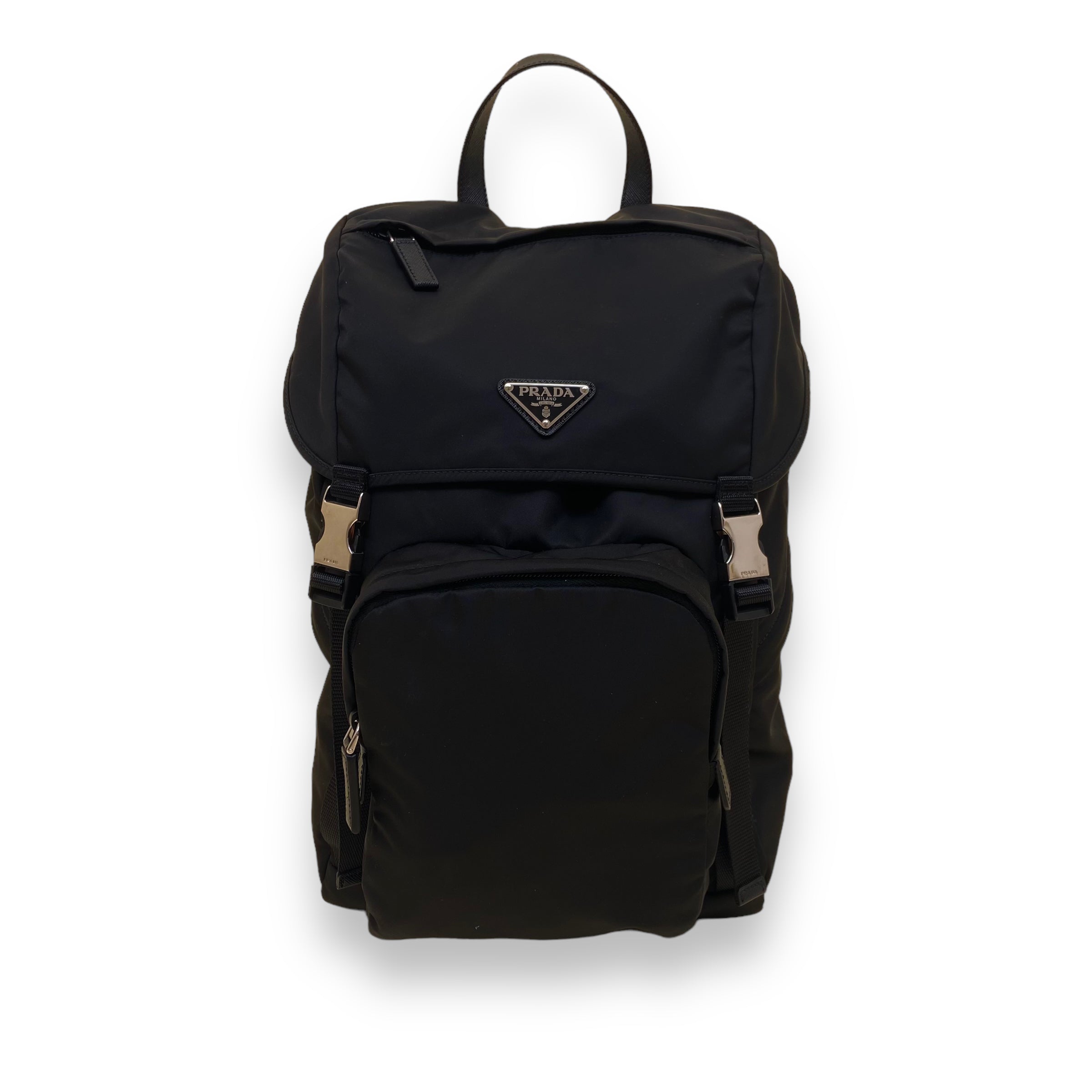 PRADA RE-NYLON AND SAFFIANO LEATHER BACKPACK BLACK