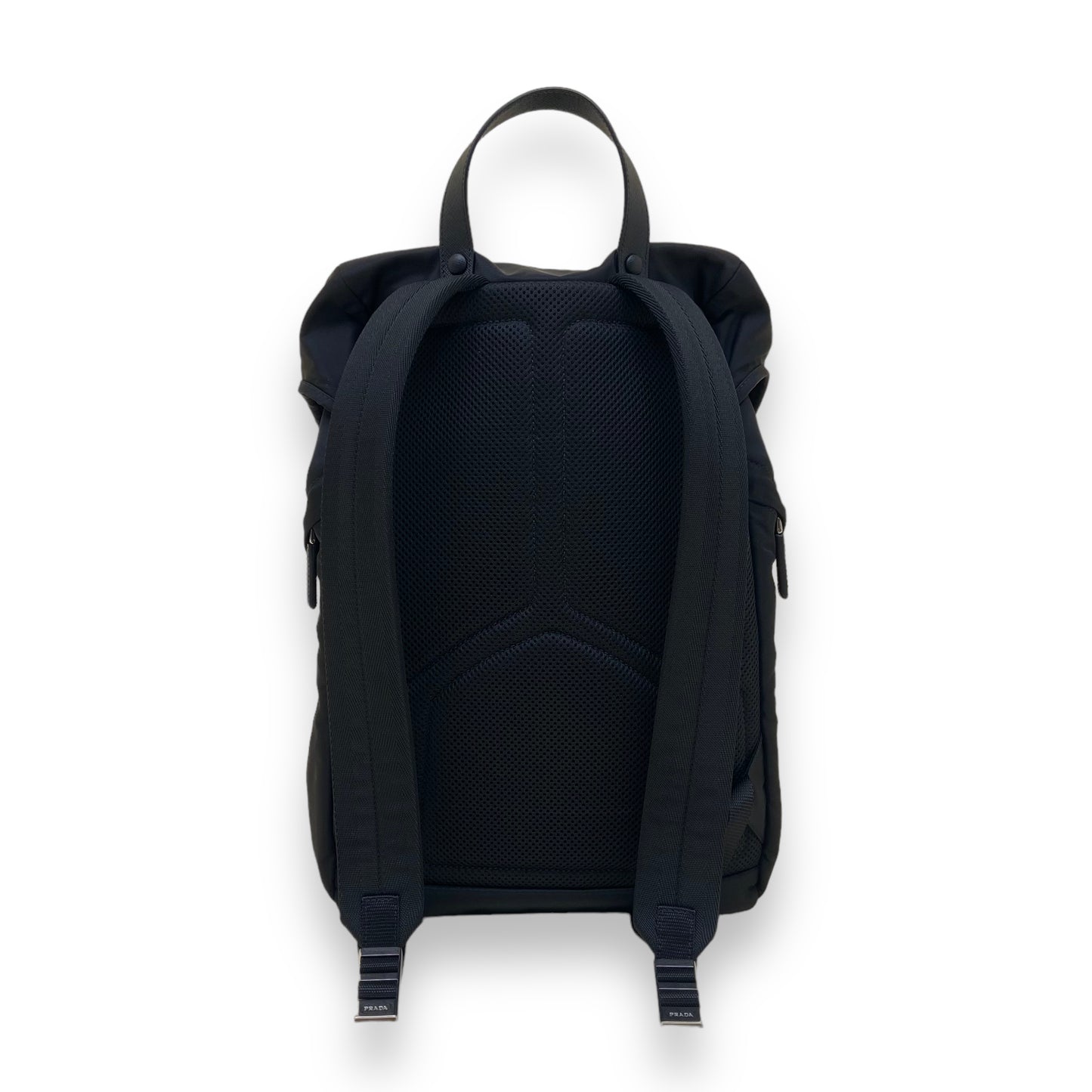 PRADA RE-NYLON AND SAFFIANO LEATHER BACKPACK BLACK
