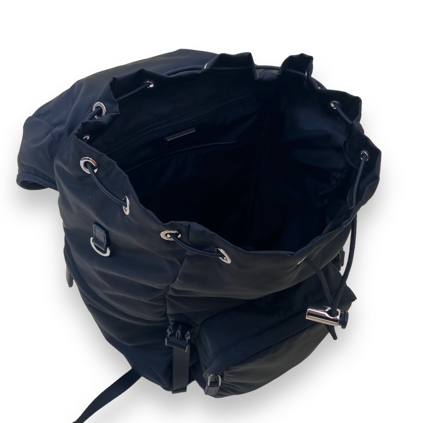 PRADA RE-NYLON AND SAFFIANO LEATHER BACKPACK BLACK