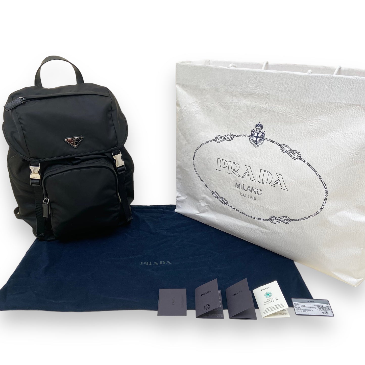 PRADA RE-NYLON AND SAFFIANO LEATHER BACKPACK BLACK