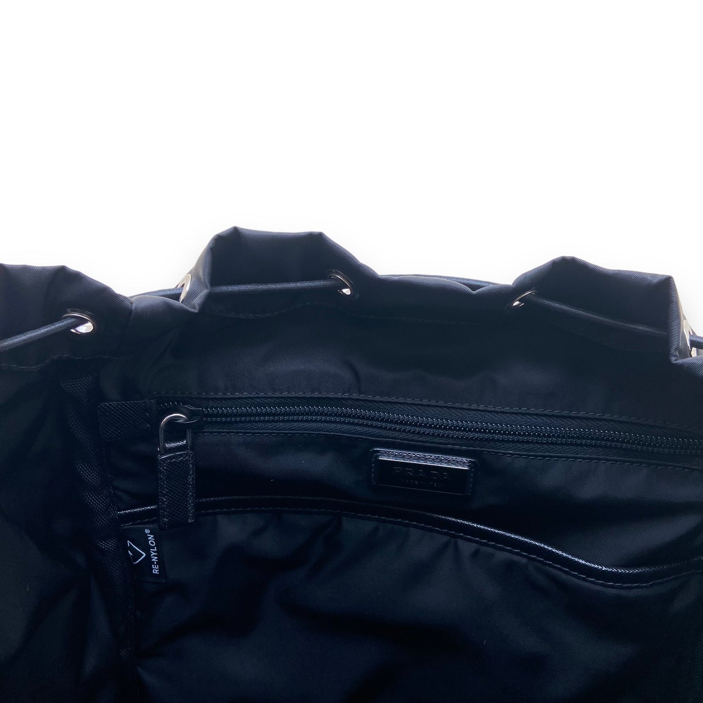 PRADA RE-NYLON AND SAFFIANO LEATHER BACKPACK BLACK