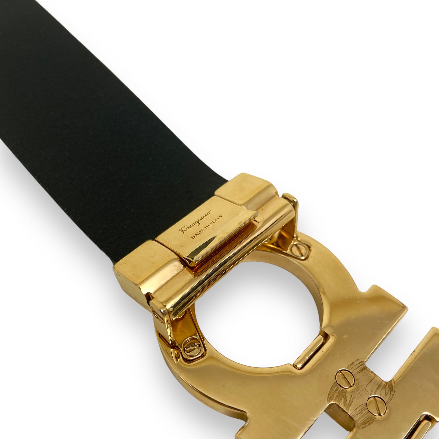 SALVATORE FERRAGAMO LEATHER BELT BLACK / GOLD