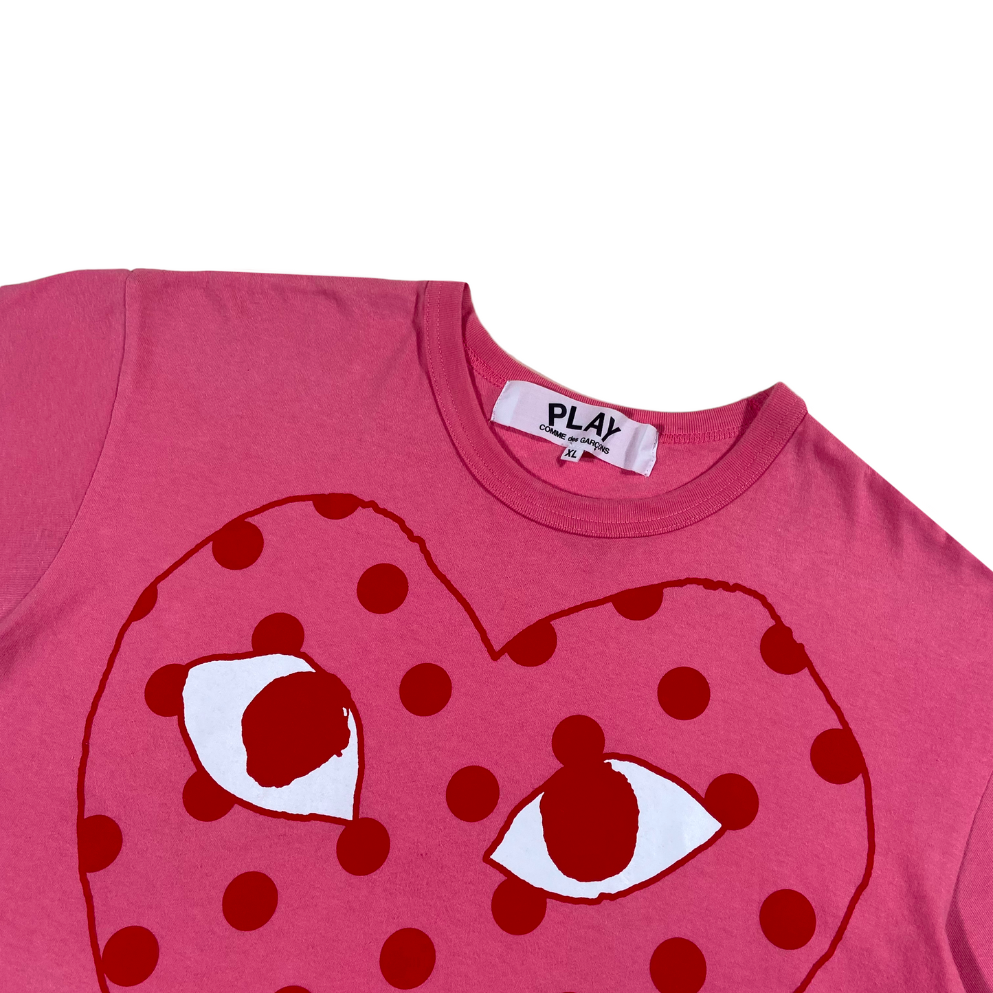 CDG PLAY HEART PRINT T-SHIRT PINK XL