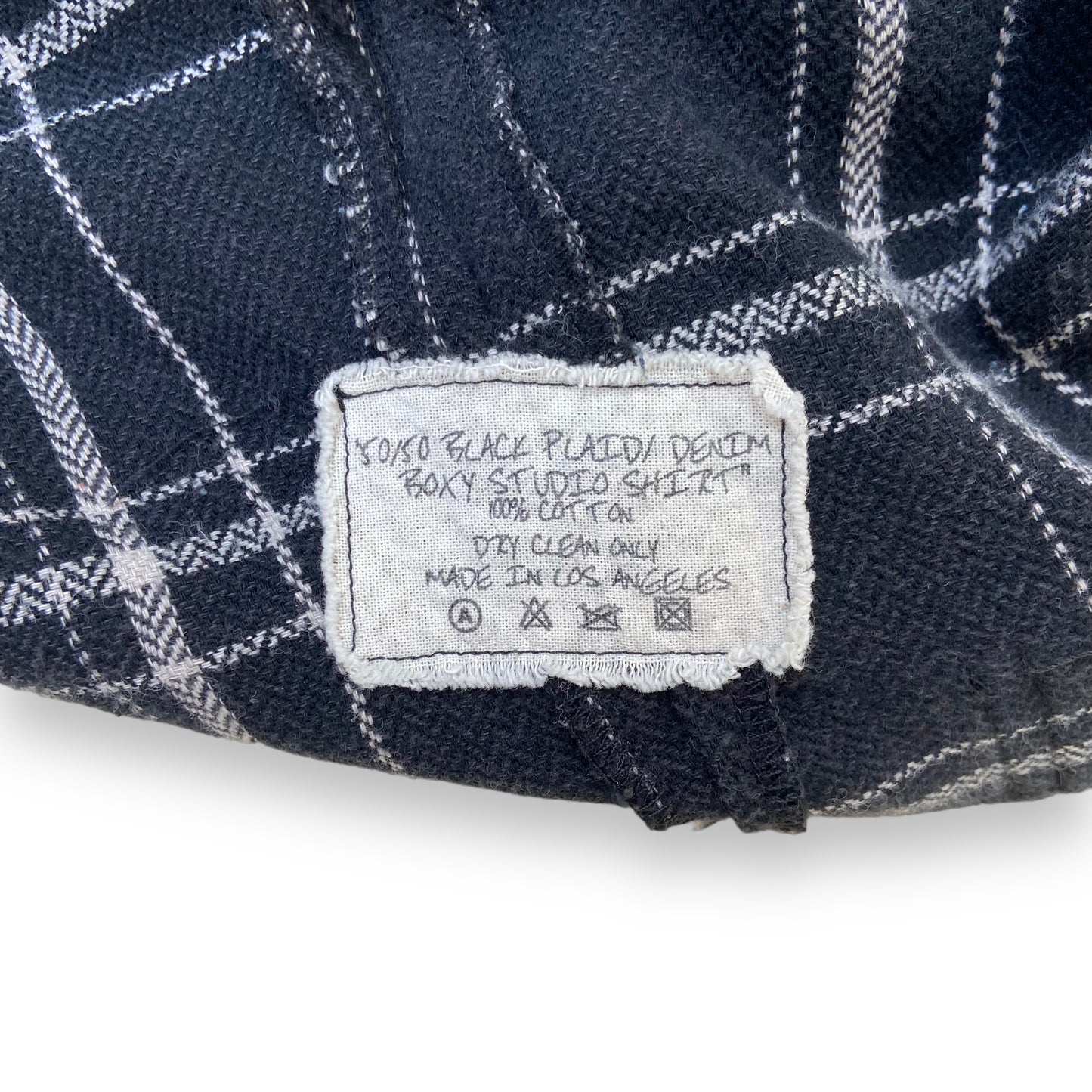 GREG LAUREN 50/50 PLAID/DENIM STUDIO SHIRT BLACK M