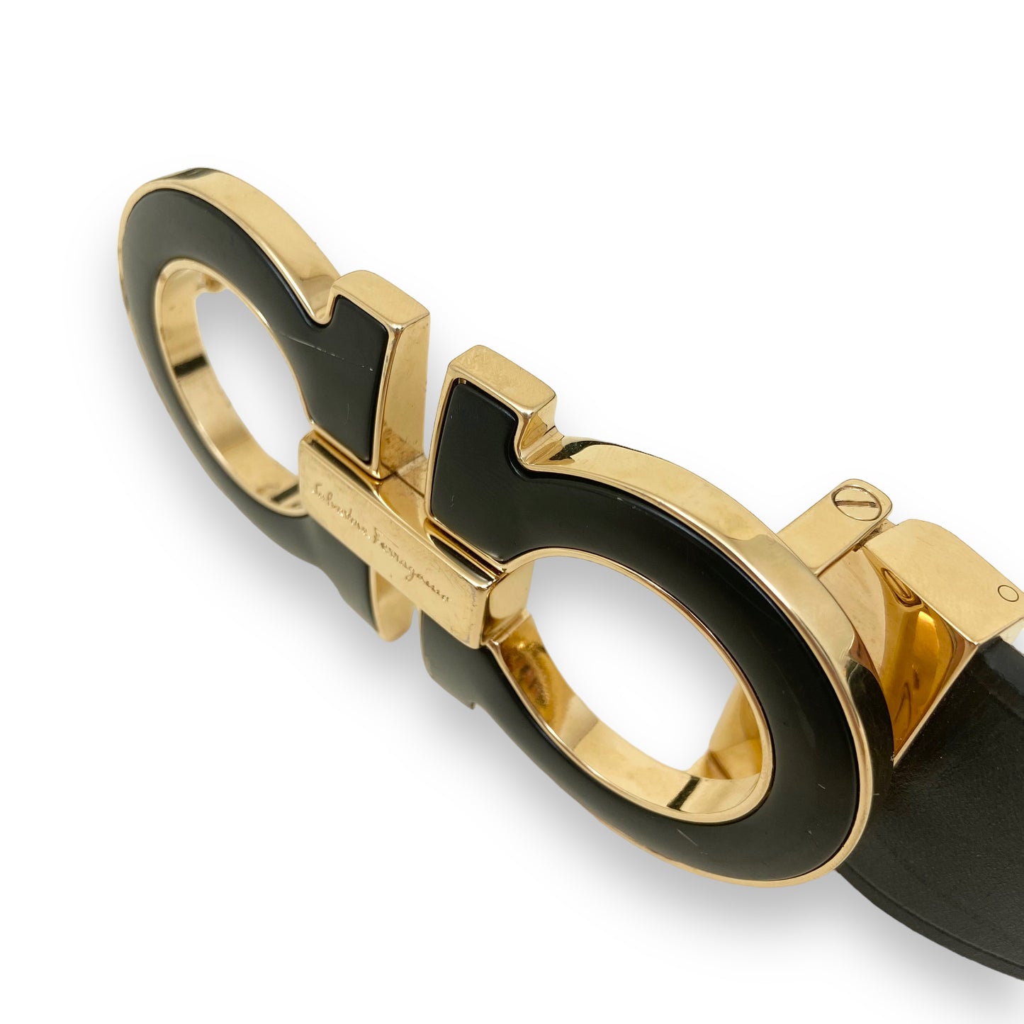 SALVATORE FERRAGAMO LEATHER BELT BLACK / GOLD