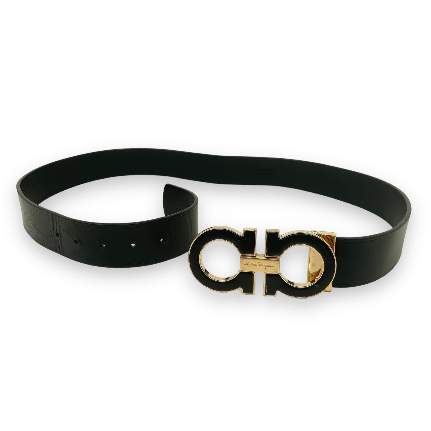 SALVATORE FERRAGAMO LEATHER BELT BLACK / GOLD