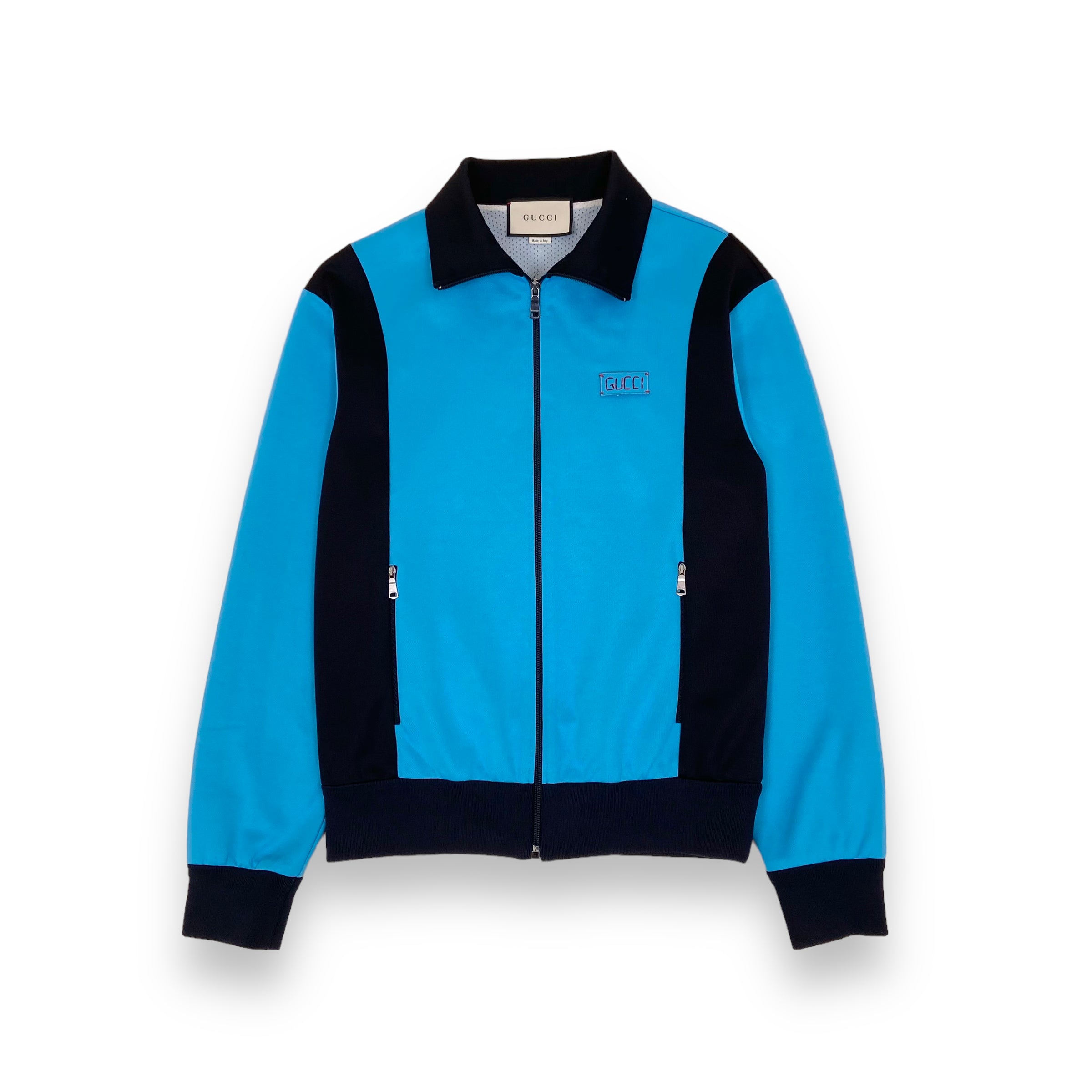 GUCCI TIGER PATCH TECHNICAL JERSEY JACKET BLUE M