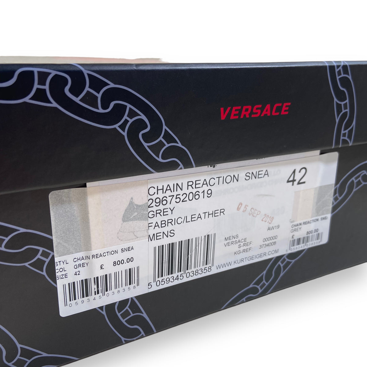VERSACE CHAIN REACTIONS GREY UK8