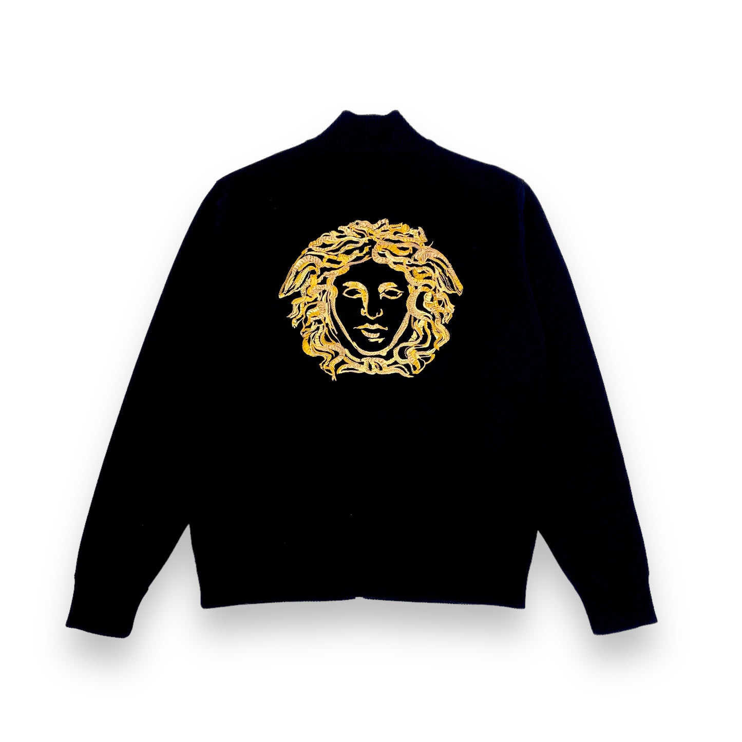 VERSACE WOOL ZIP-UP SWEATER BLACK M