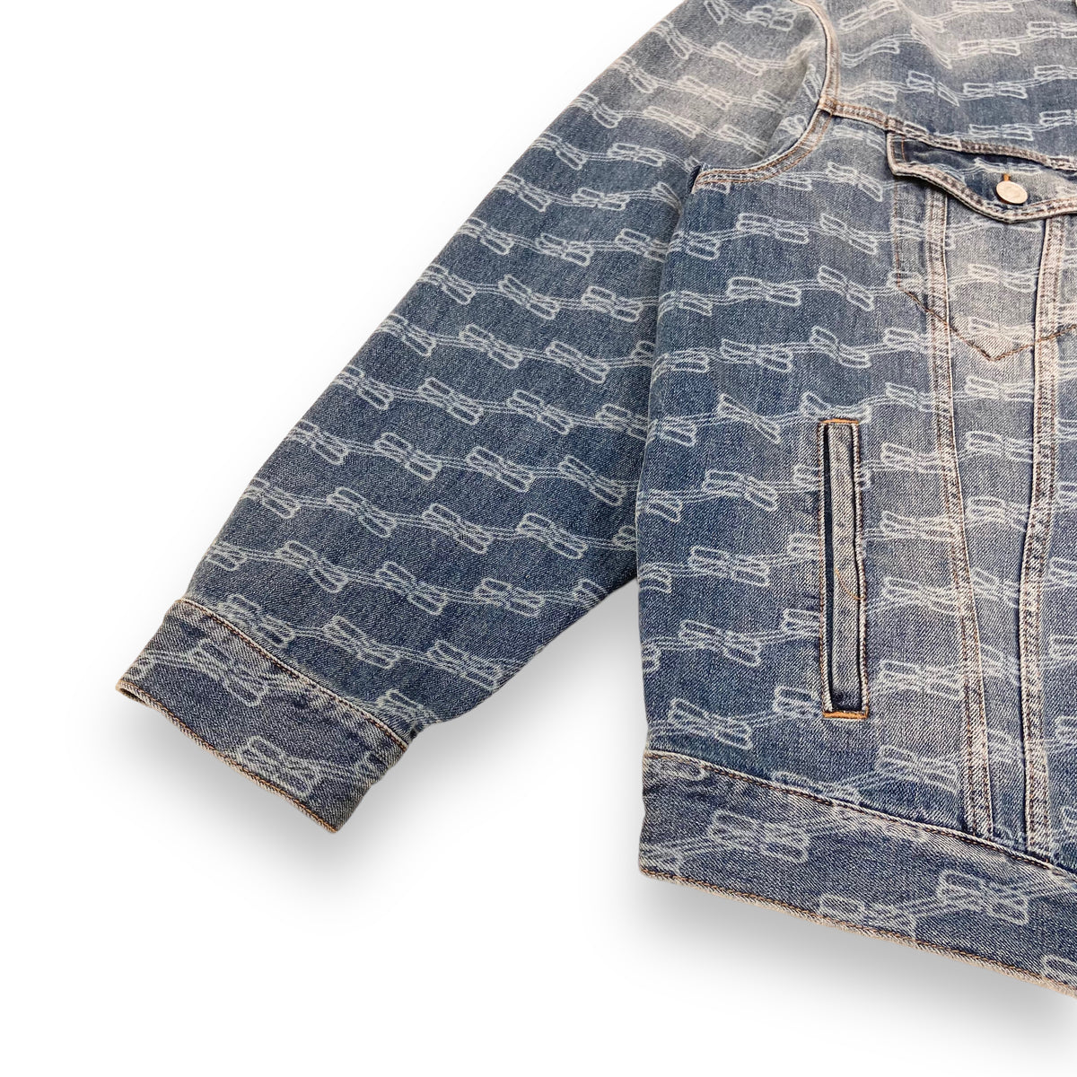 BALENCIAGA LOGO PRINT DENIM JACKET BLUE S