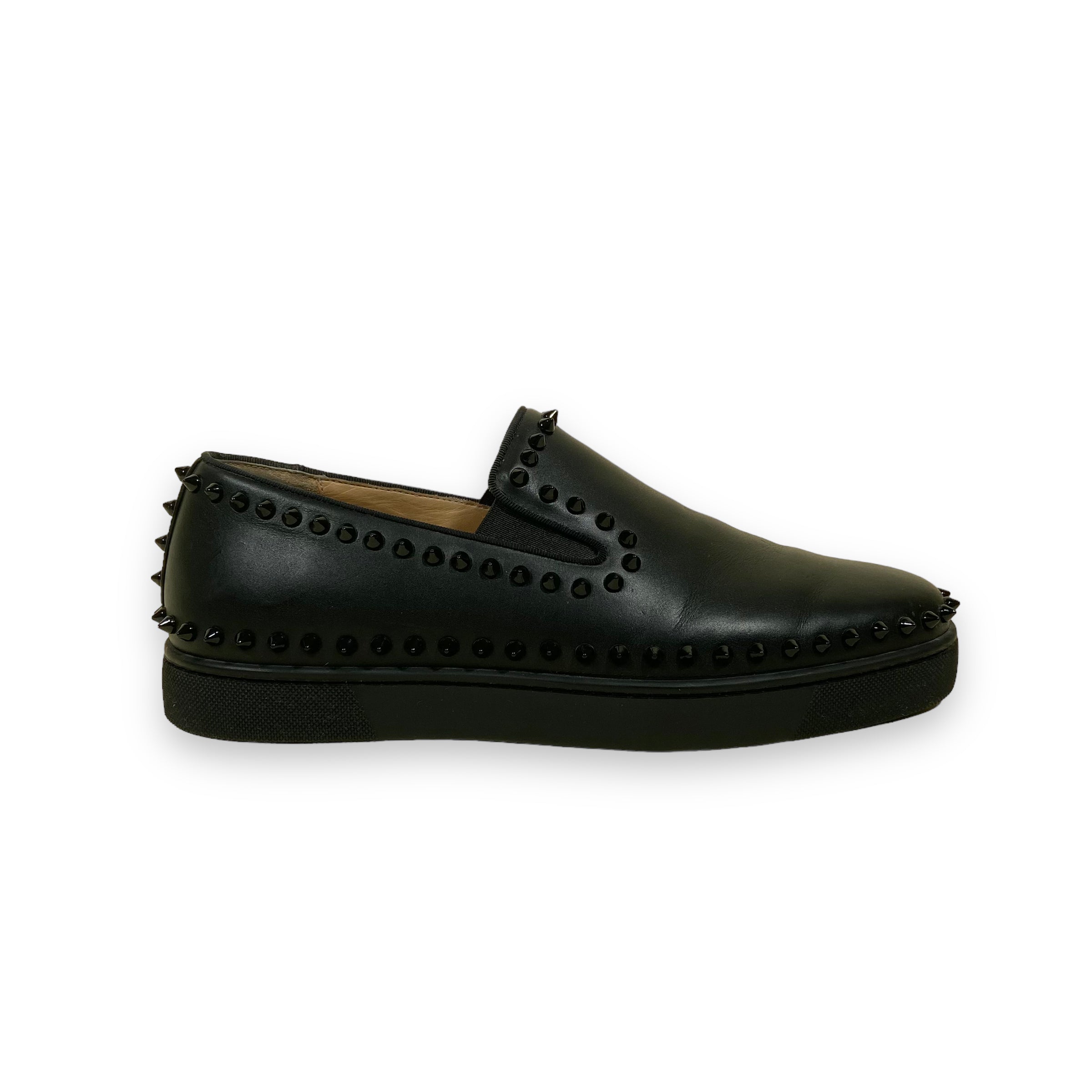 CHRISTIAN LOUBOUTIN PIK LEATHER BOAT SHOES BLACK UK7.5