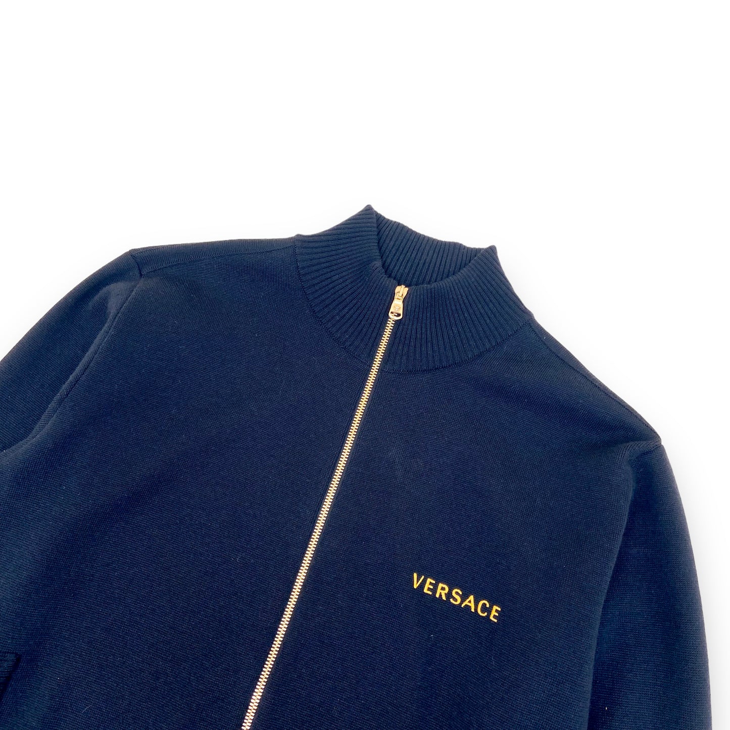 VERSACE WOOL ZIP-UP SWEATER BLACK M