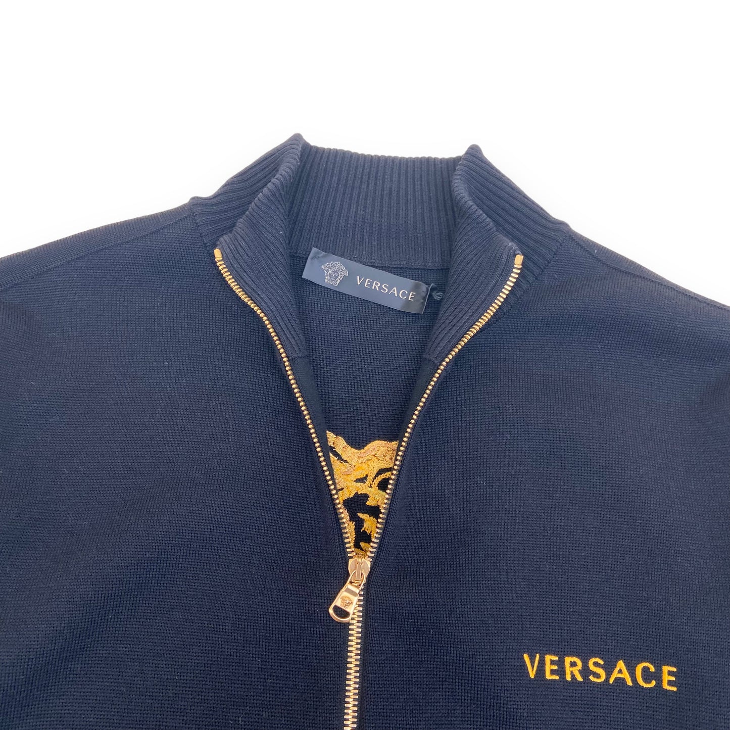 VERSACE WOOL ZIP-UP SWEATER BLACK M