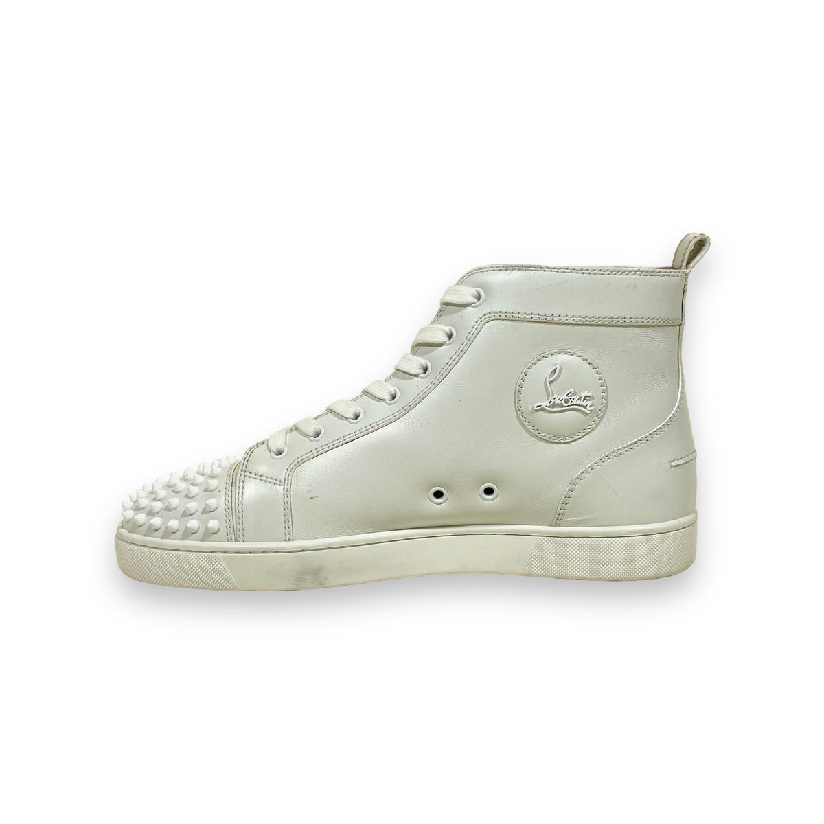 CHRISTIAN LOUBOUTIN SPIKE HIGH TOP SNEAKERS WHITE UK10.5